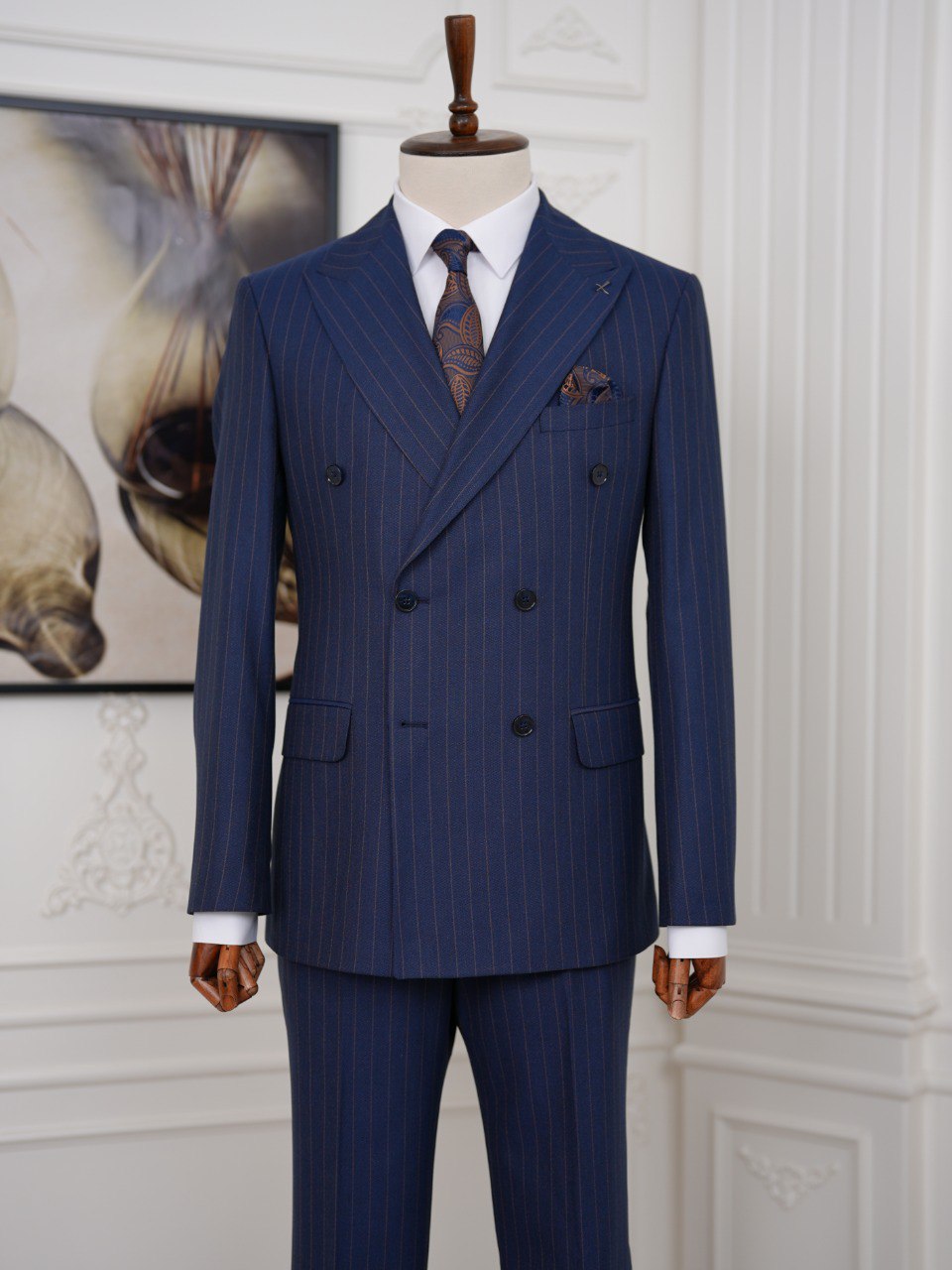Navy Striped Double Breasted Suit 2-Piece