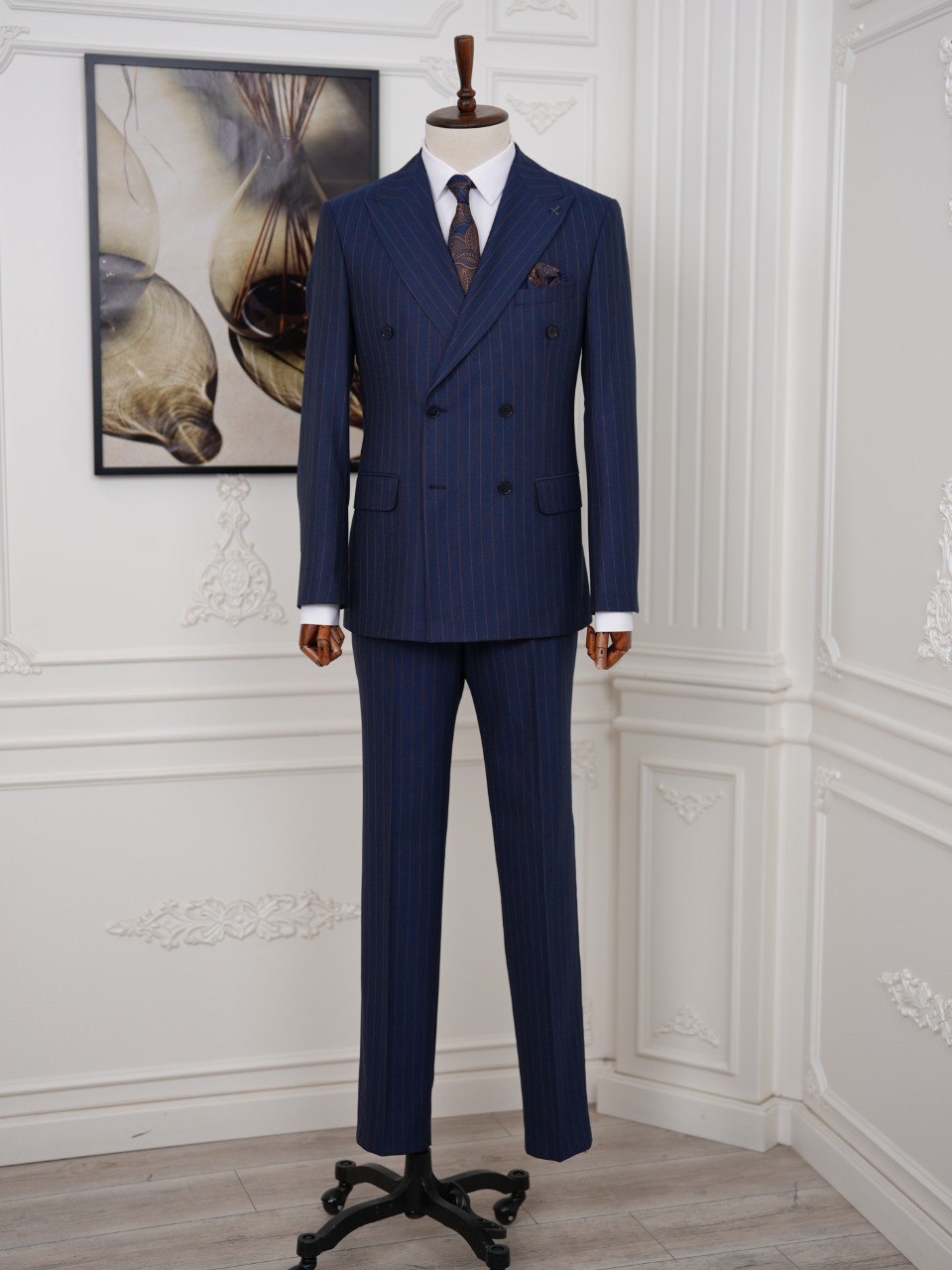 Navy Striped Double Breasted Suit 2-Piece