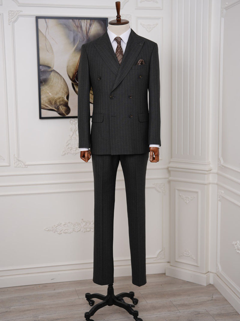 Brown Striped Double Breasted Suit 2-Piece