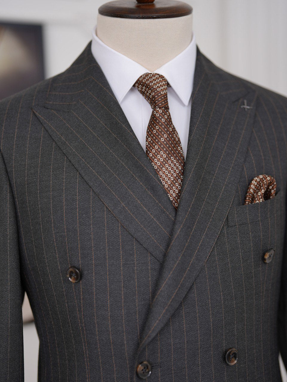 Brown Striped Double Breasted Suit 2-Piece
