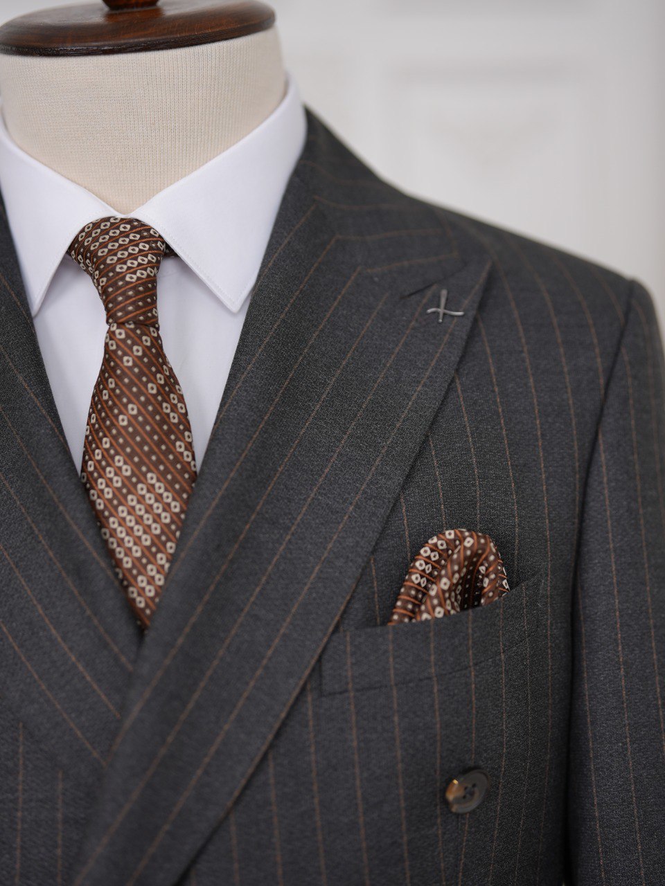 Brown Striped Double Breasted Suit 2-Piece