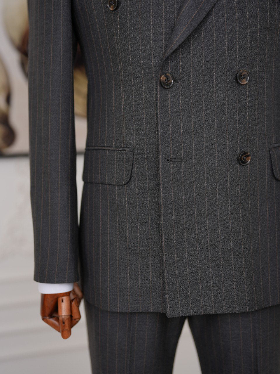 Brown Striped Double Breasted Suit 2-Piece