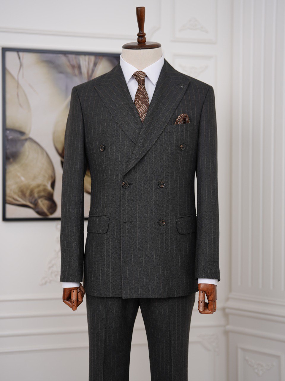 Brown Striped Double Breasted Suit 2-Piece
