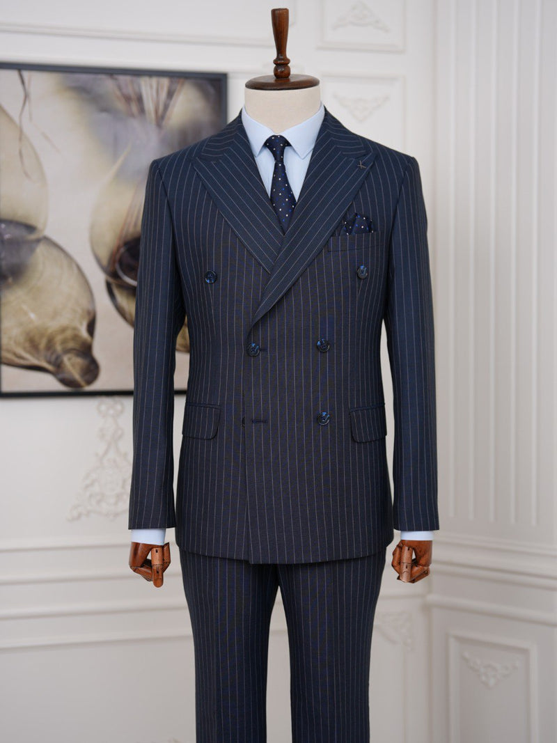 Navy Striped Double Breasted Suit 2-Piece
