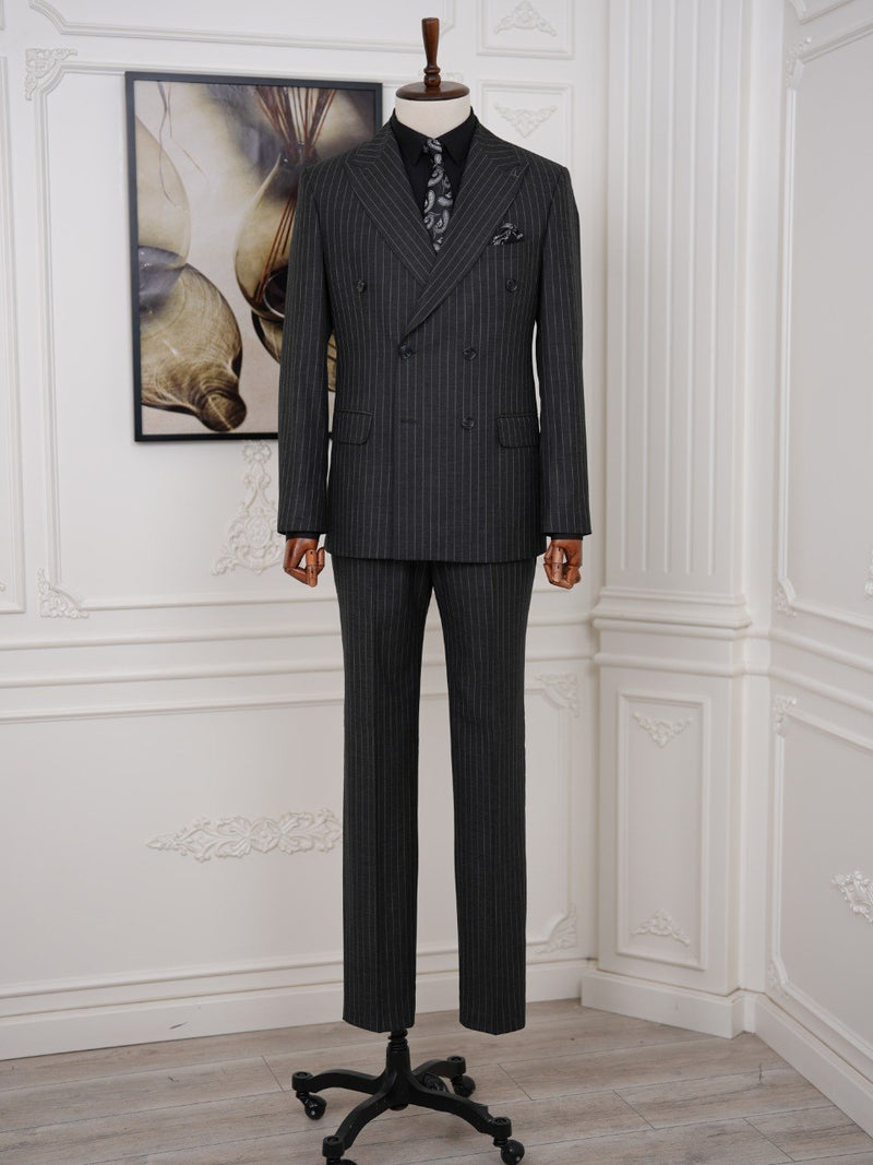 Black Striped Double Breasted Suit 2-Piece