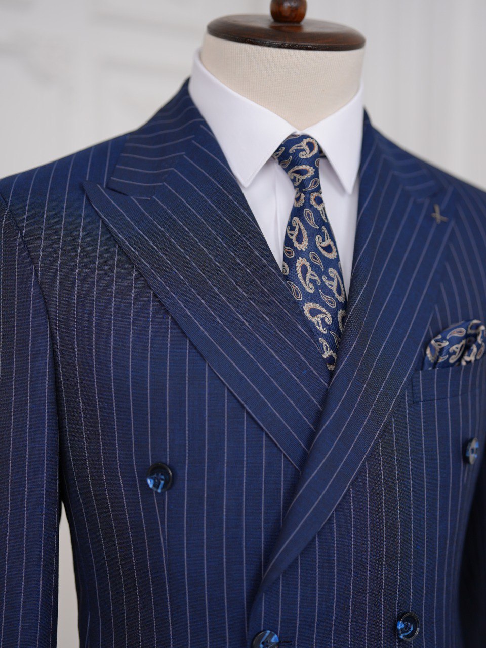 Navy Striped Double Breasted Suit 2-Piece