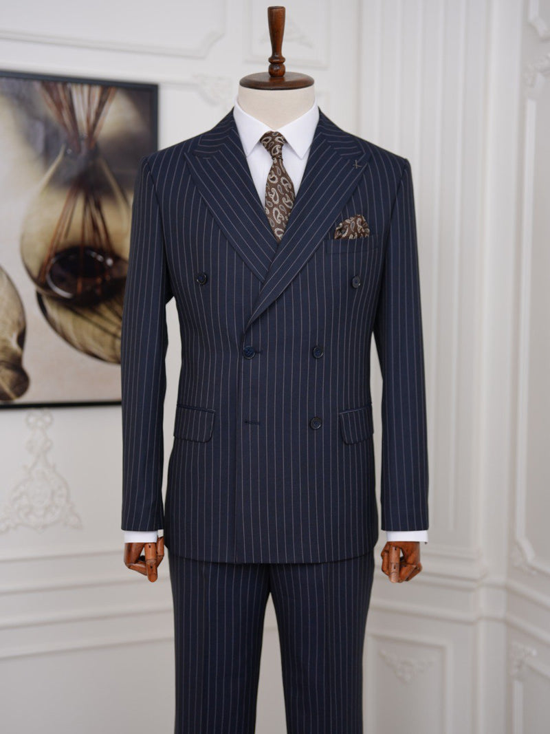 Navy Striped Double Breasted Suit 2-Piece