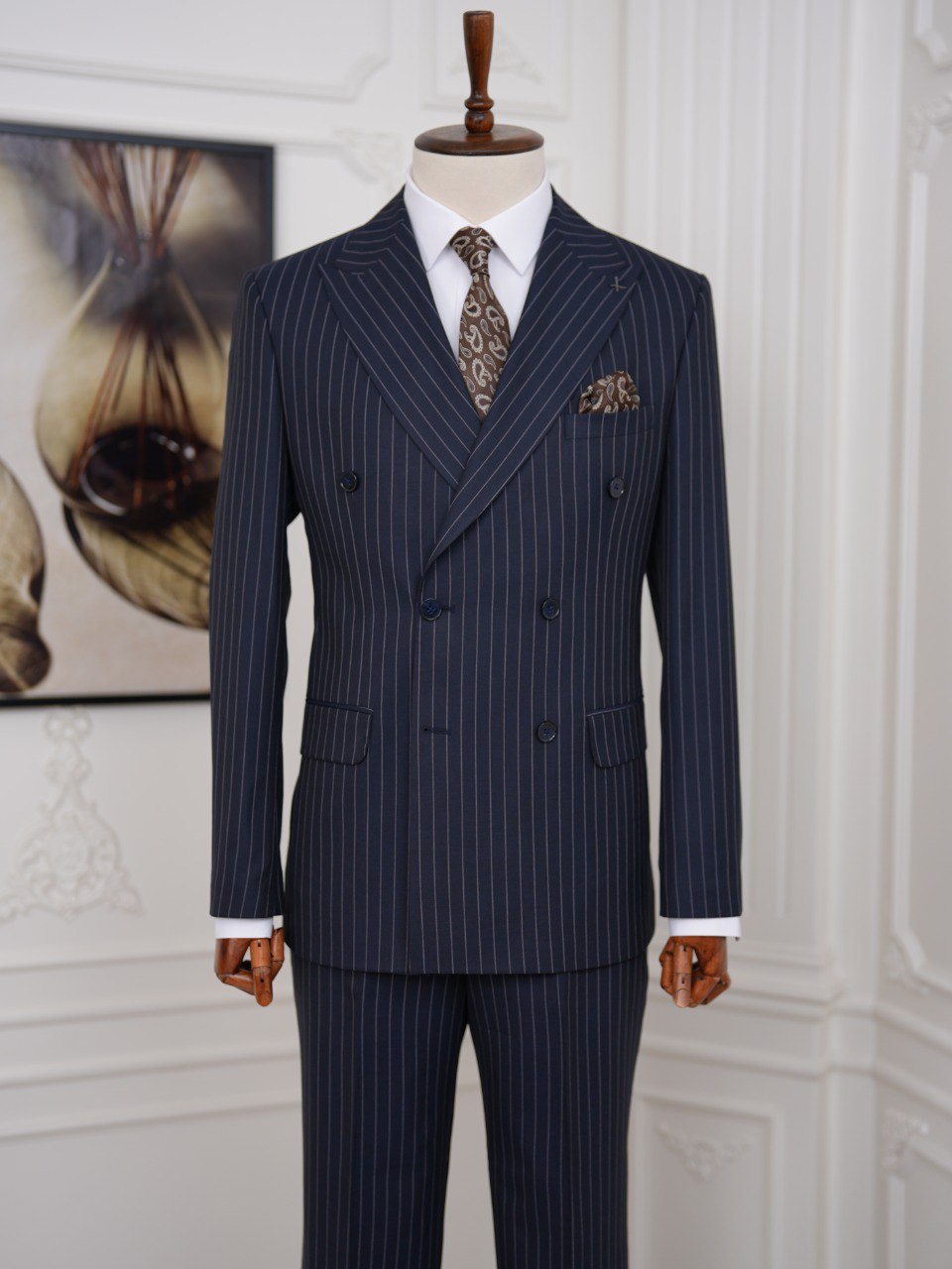 Navy Striped Double Breasted Suit 2-Piece