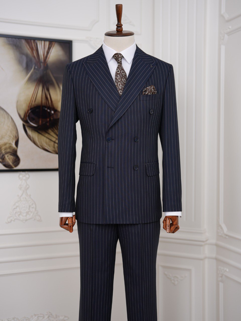 Navy Striped Double Breasted Suit 2-Piece