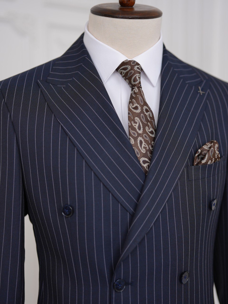 Navy Striped Double Breasted Suit 2-Piece