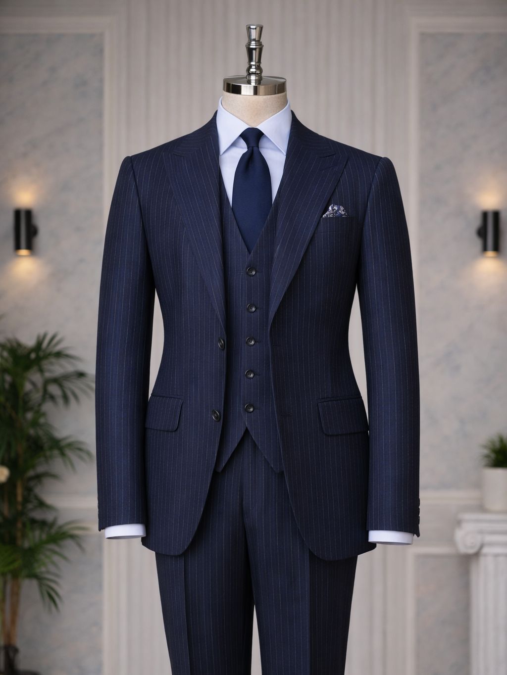 Navy Double-Sided Vest Suit 3-Piece