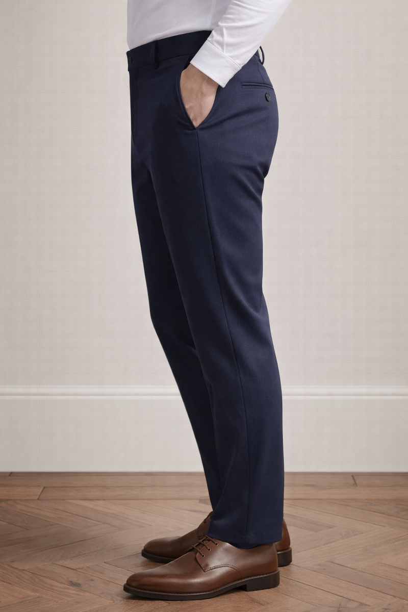 Navy Mid Waist Slim-Fit Pants