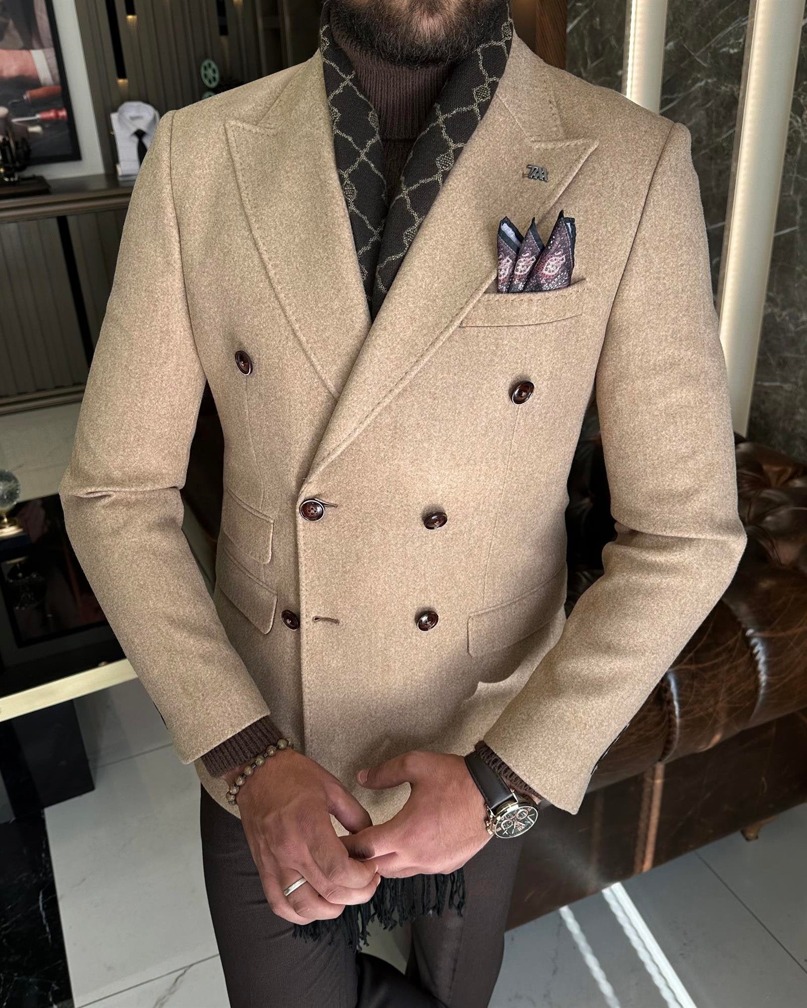 Beige Double Breasted Blazer