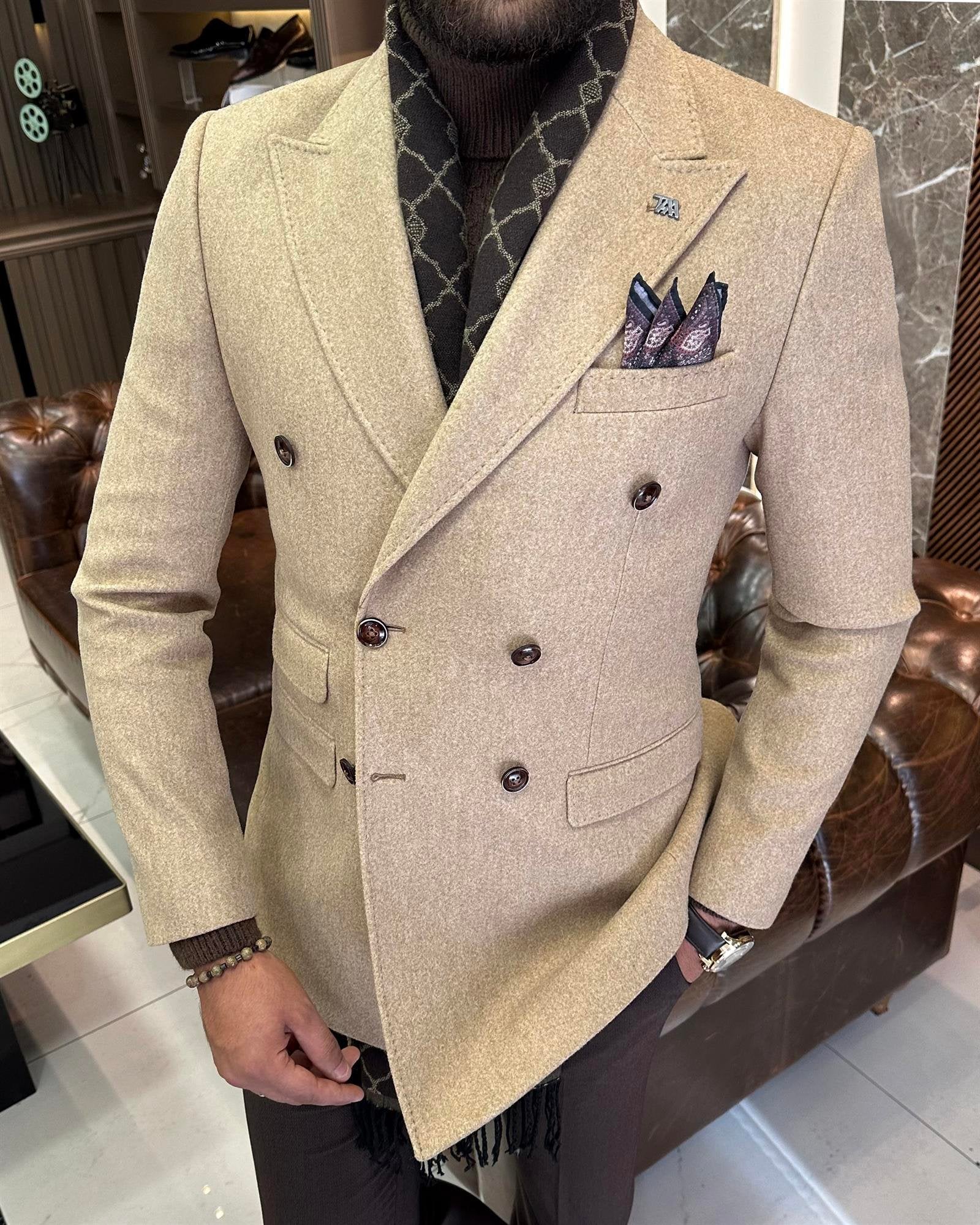 Beige Double Breasted Blazer