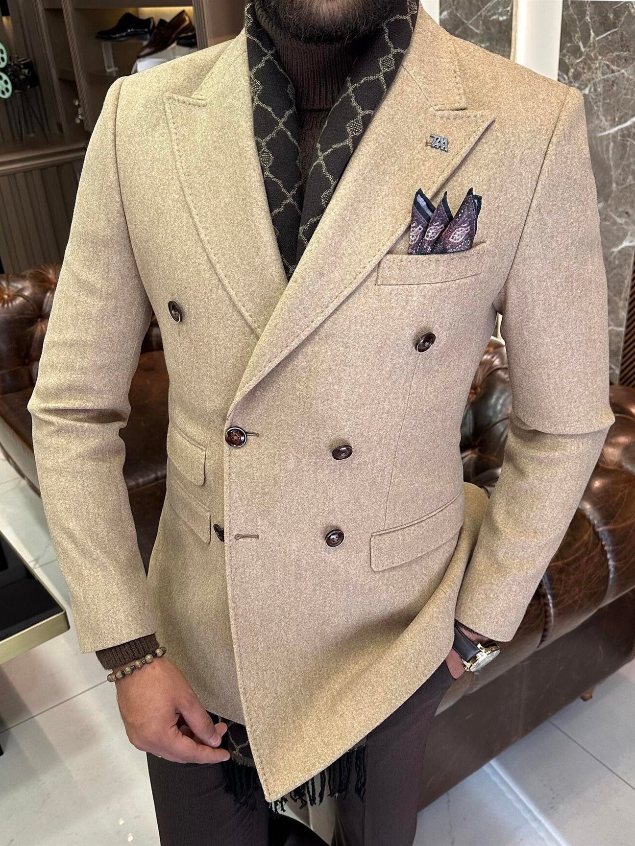 Beige Double Breasted Blazer