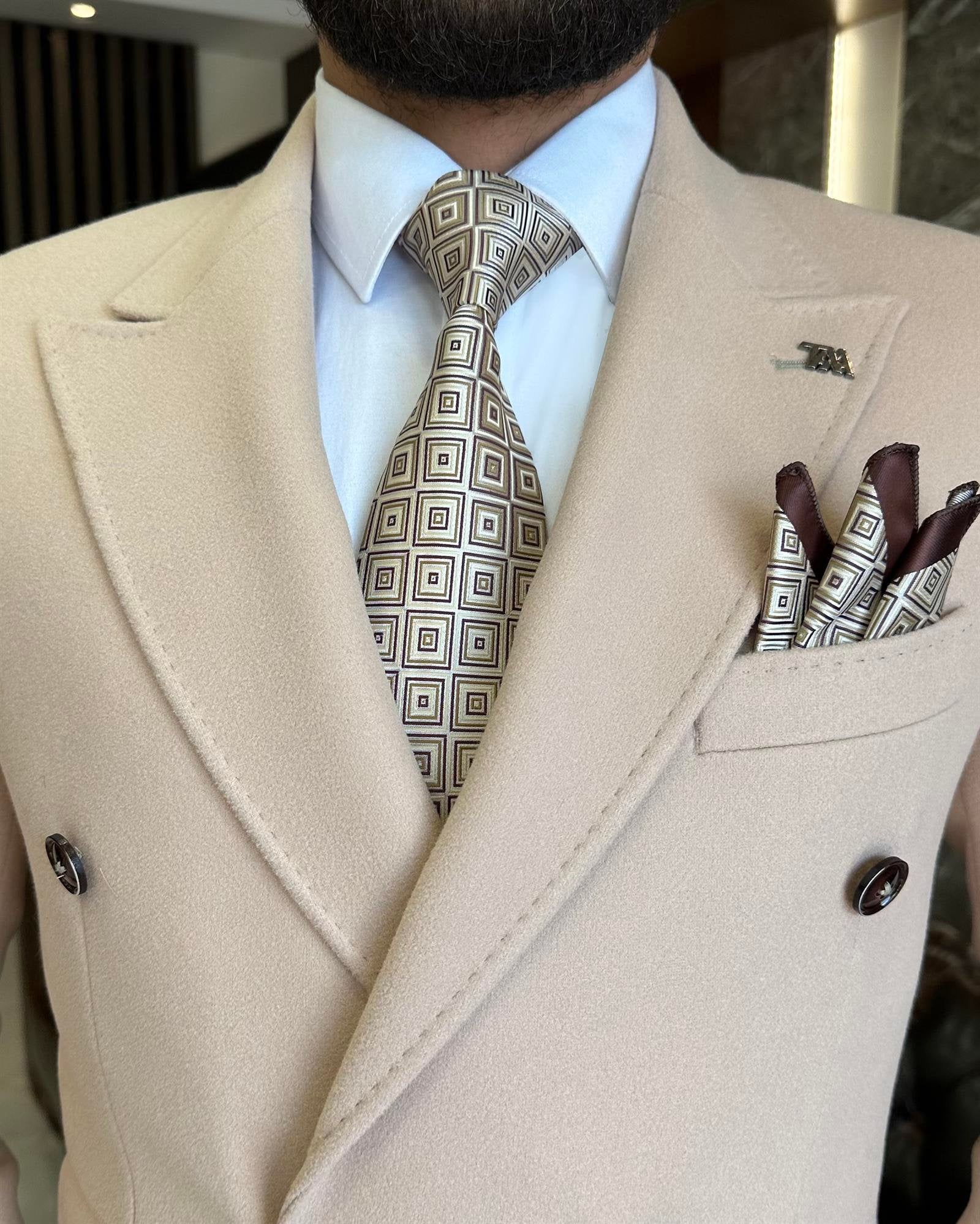 Beige Double Breasted Blazer