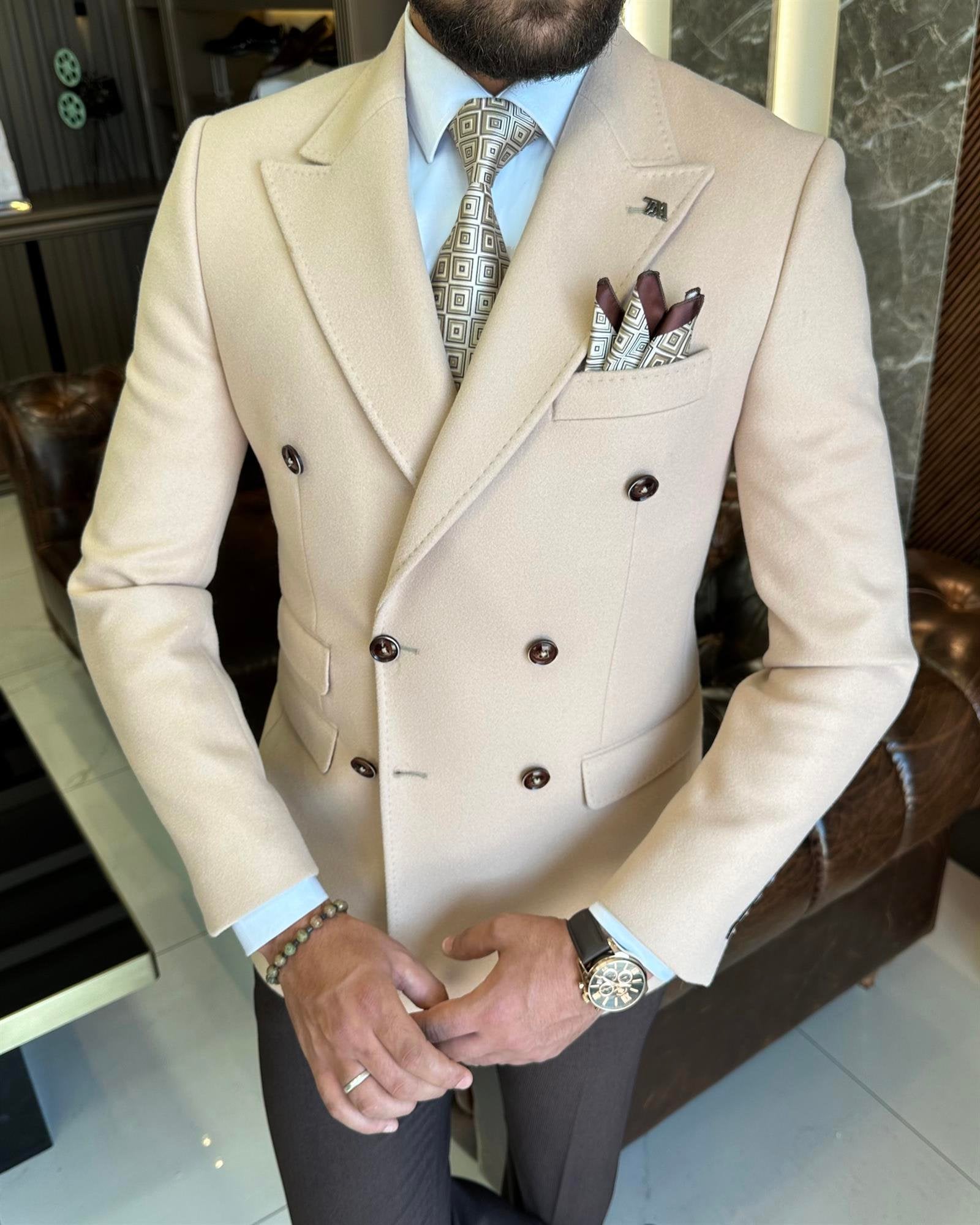 Beige Double Breasted Blazer