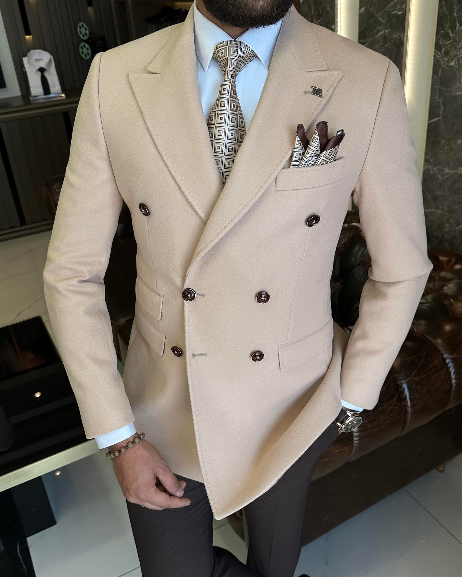 Beige Double Breasted Blazer