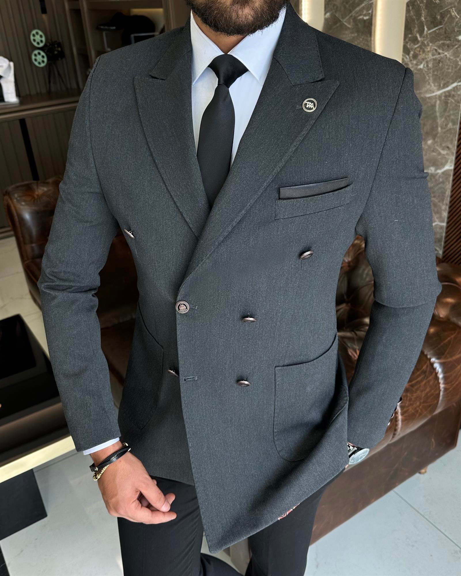 Dark Grey Double Breasted Blazer