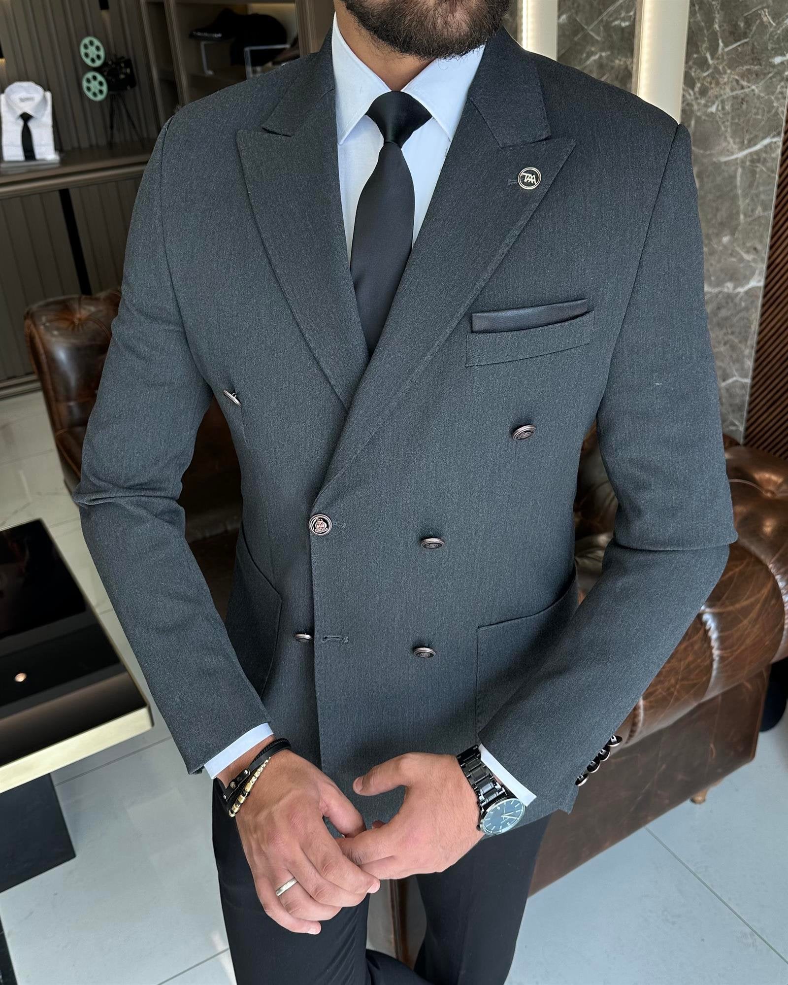 Dark Grey Double Breasted Blazer