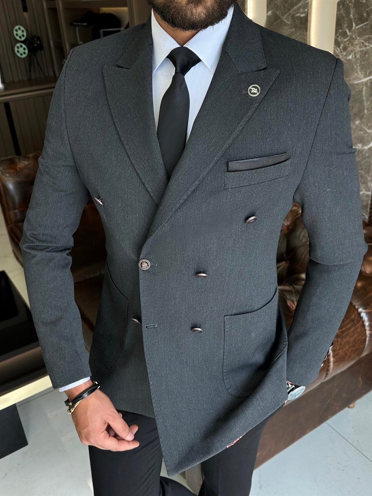 Dark Grey Double Breasted Blazer