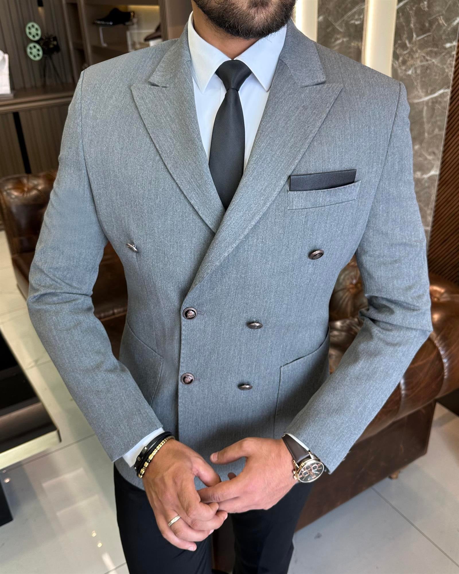 Grey Double Breasted Blazer