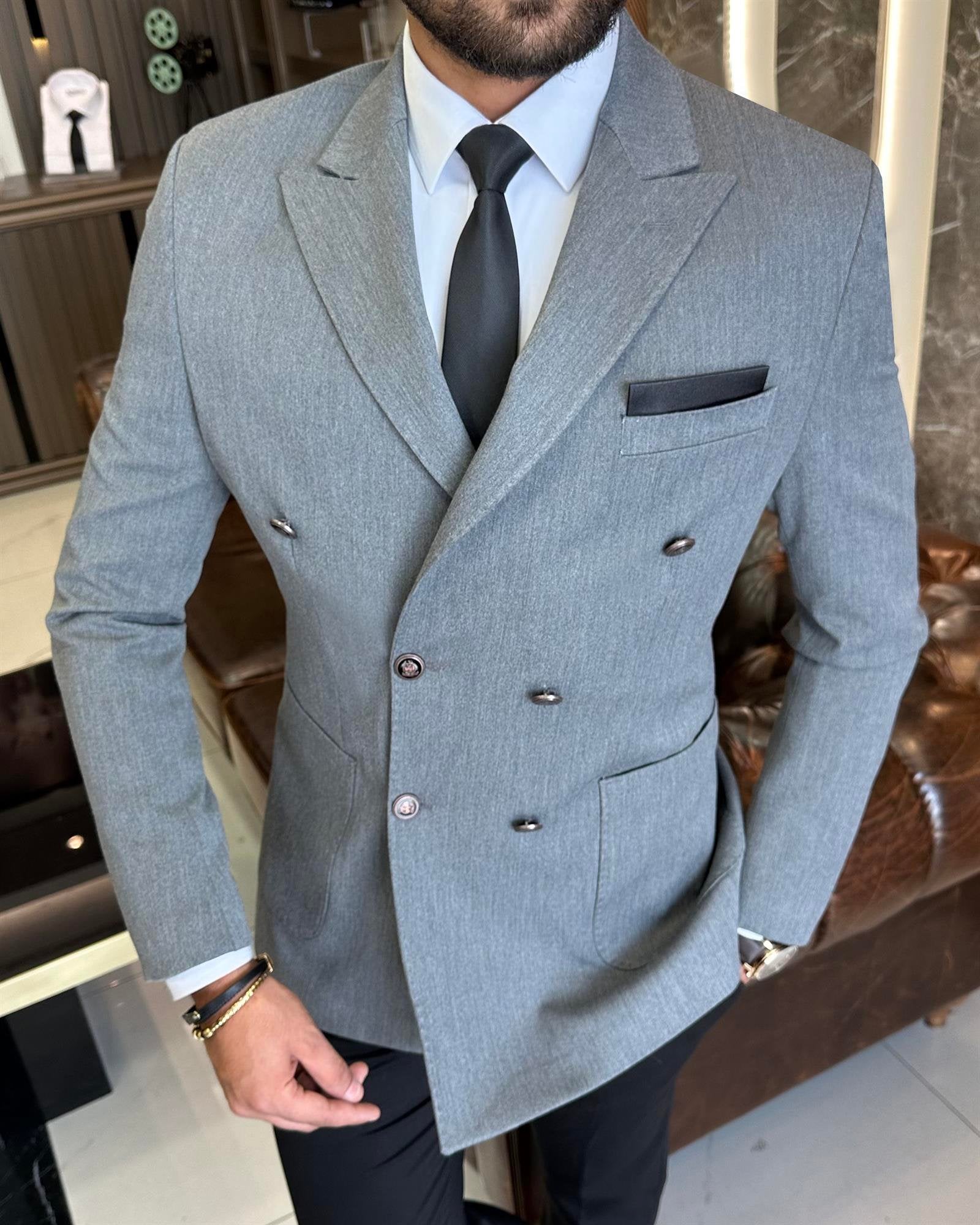 Grey Double Breasted Blazer