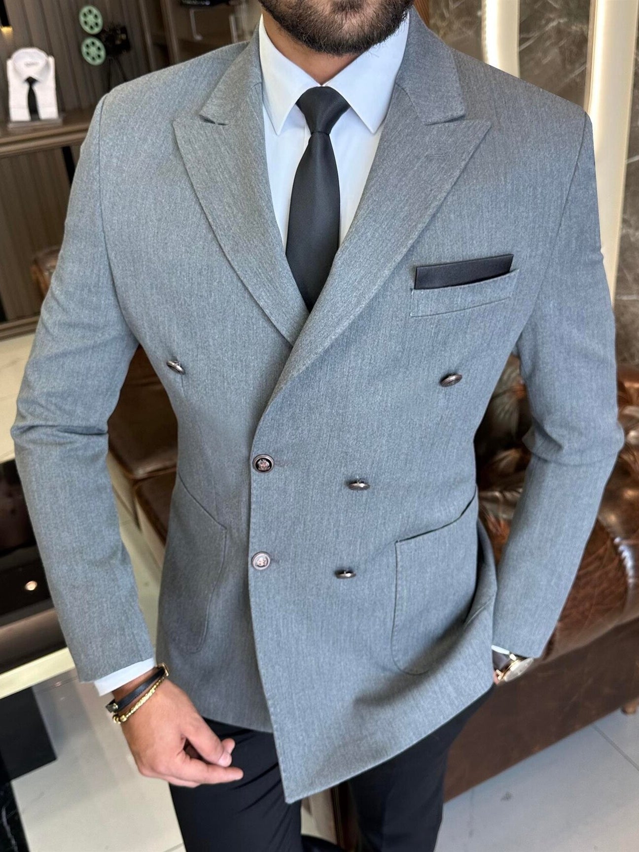 Grey Double Breasted Blazer