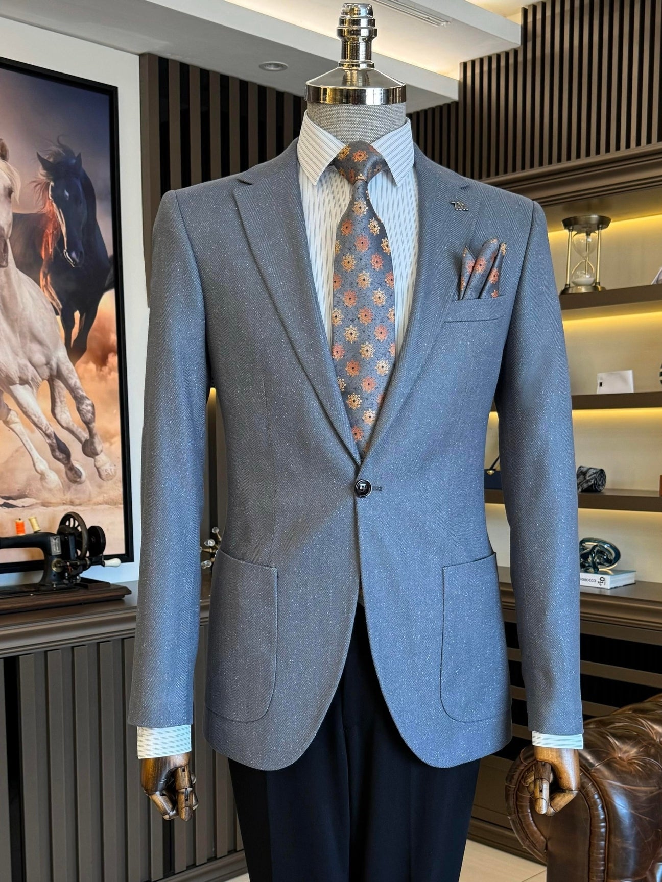 Grey Single Breasted Blazer