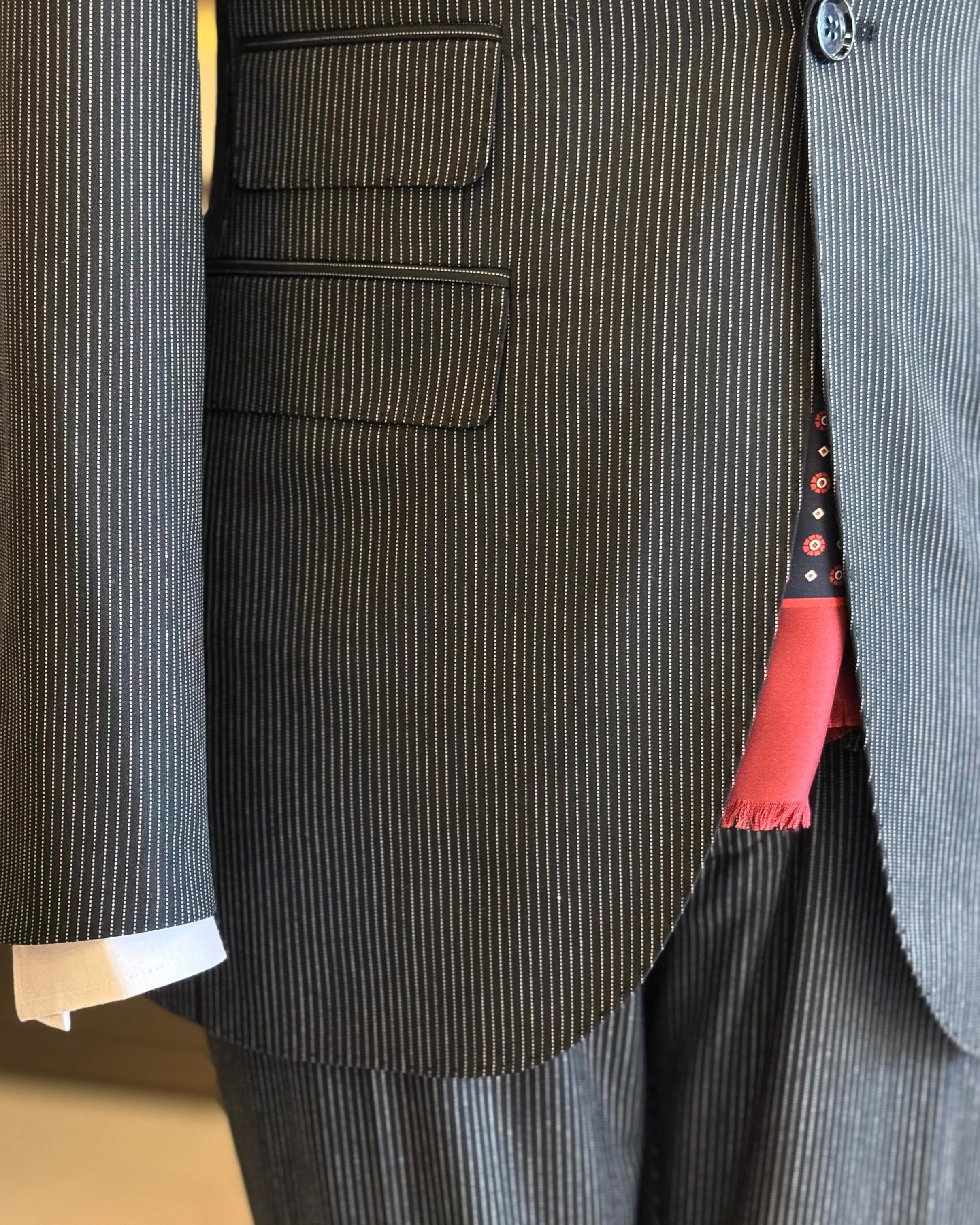 Grey Striped Slim-Fit Suit 2-Piece