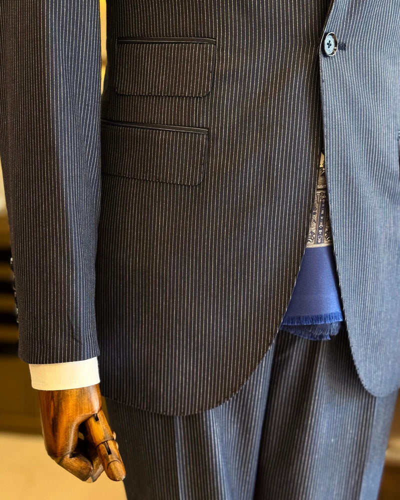 Navy Striped Slim-Fit Suit 3-Piece