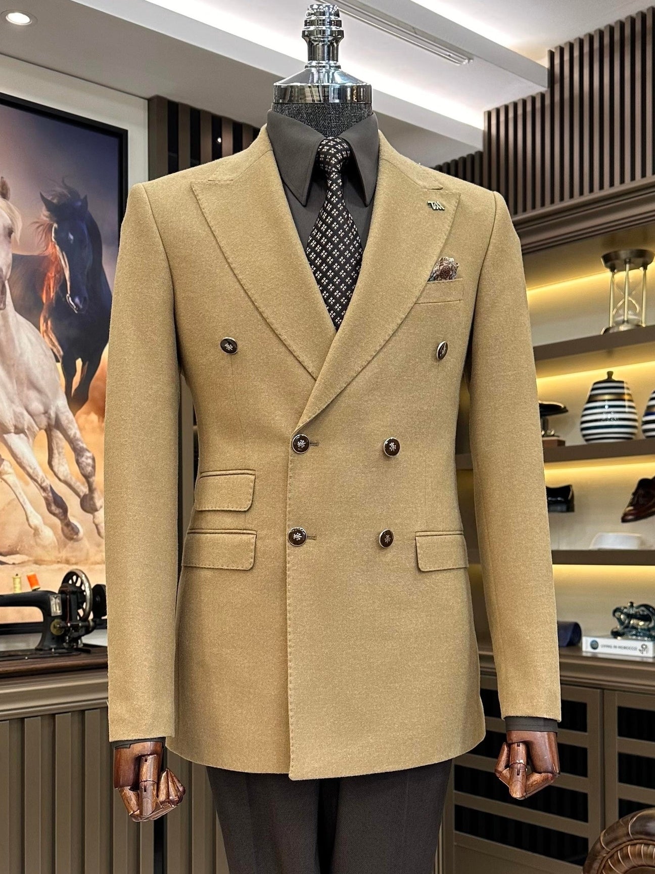 Camel Double Breasted Blazer