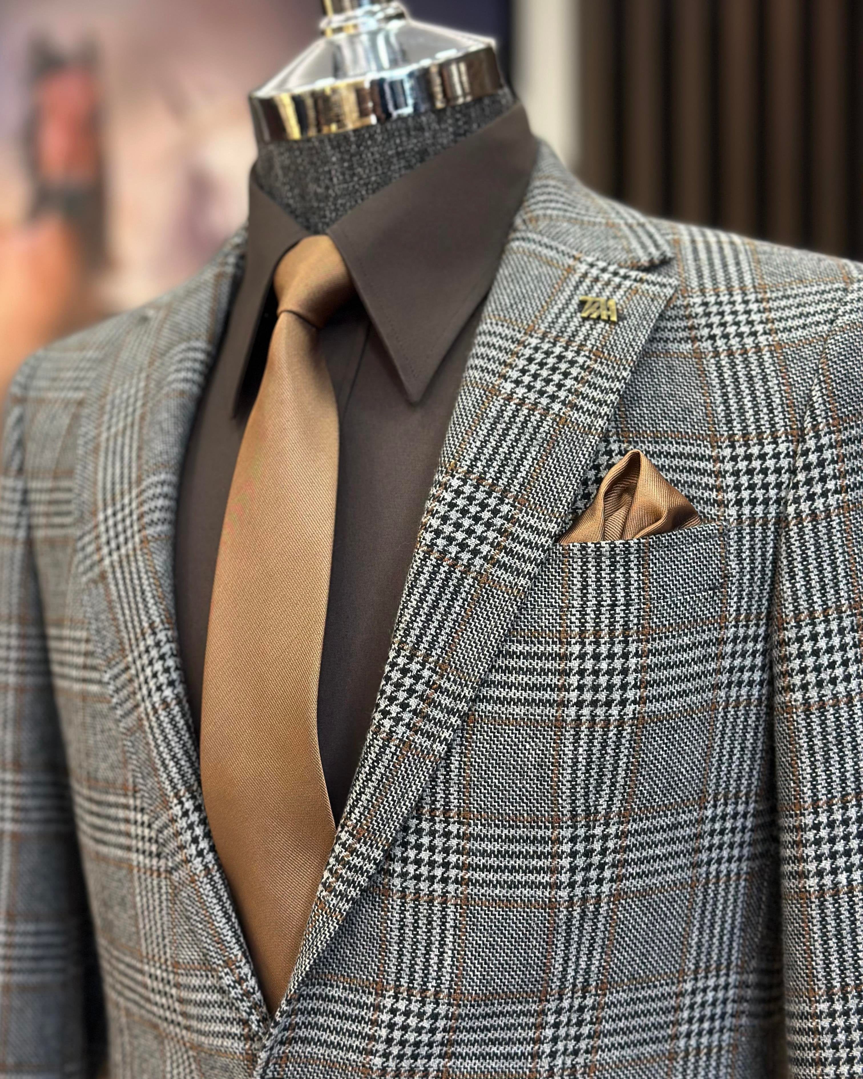 Grey Plaid Single Breasted Blazer