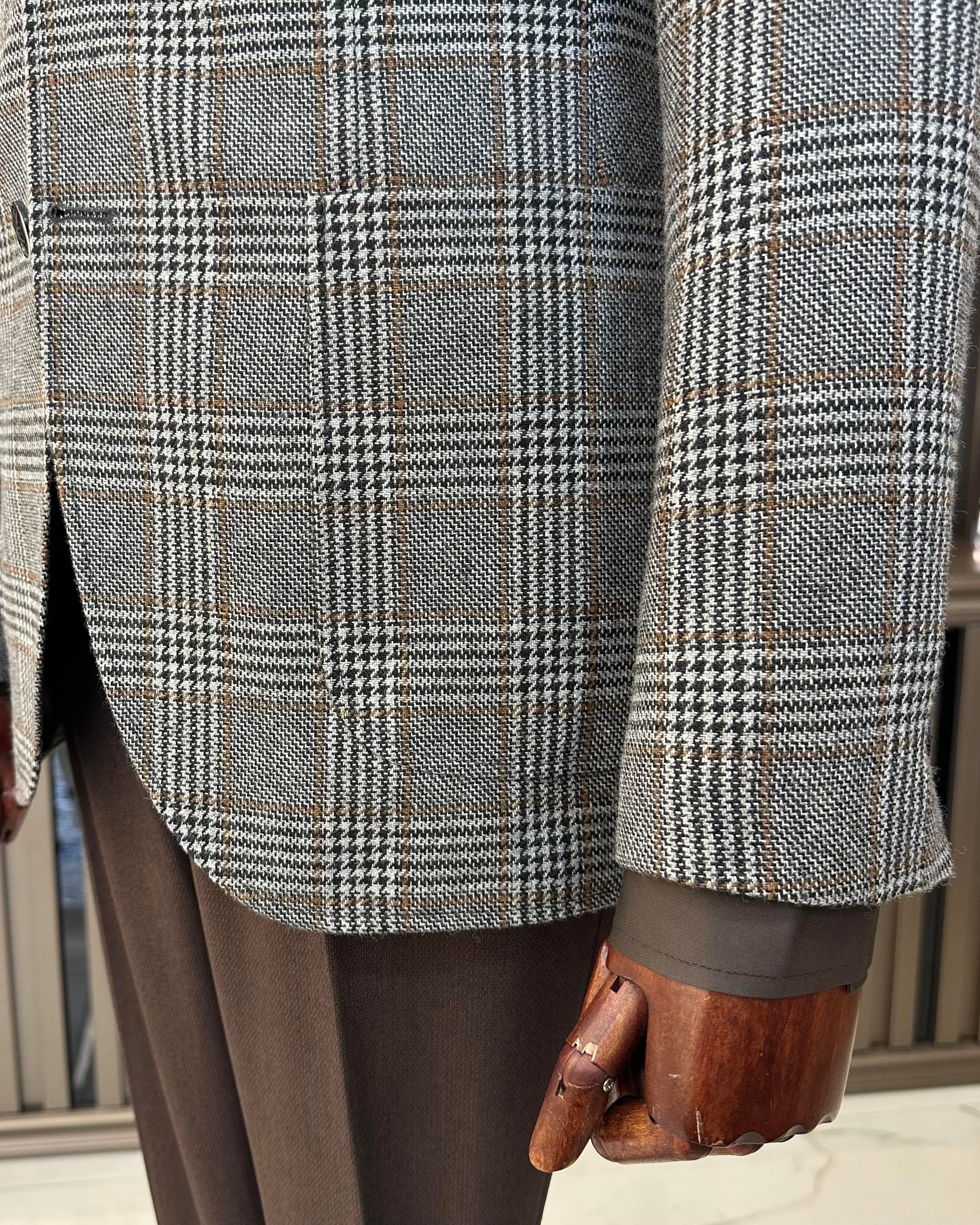 Grey Plaid Single Breasted Blazer