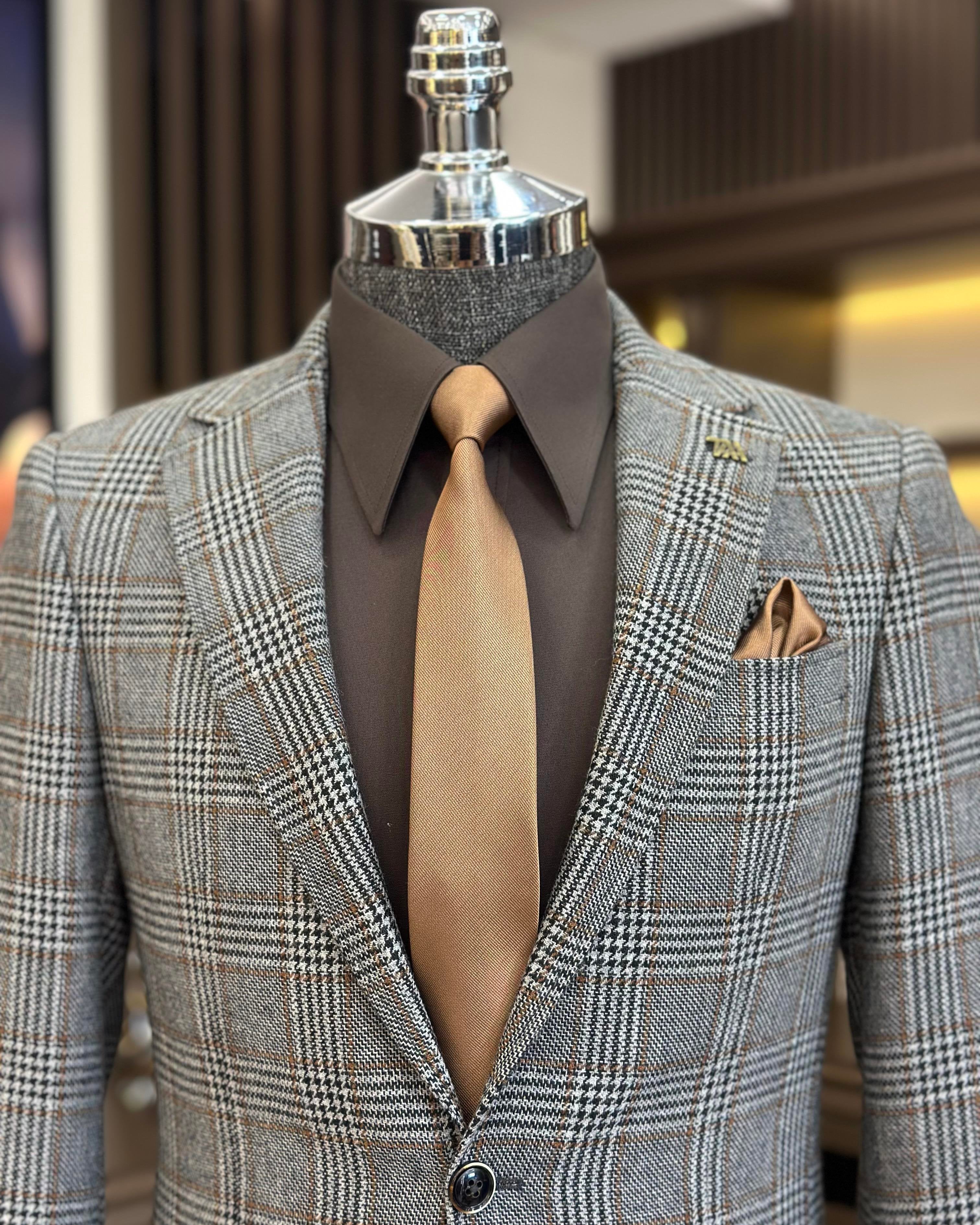 Grey Plaid Single Breasted Blazer