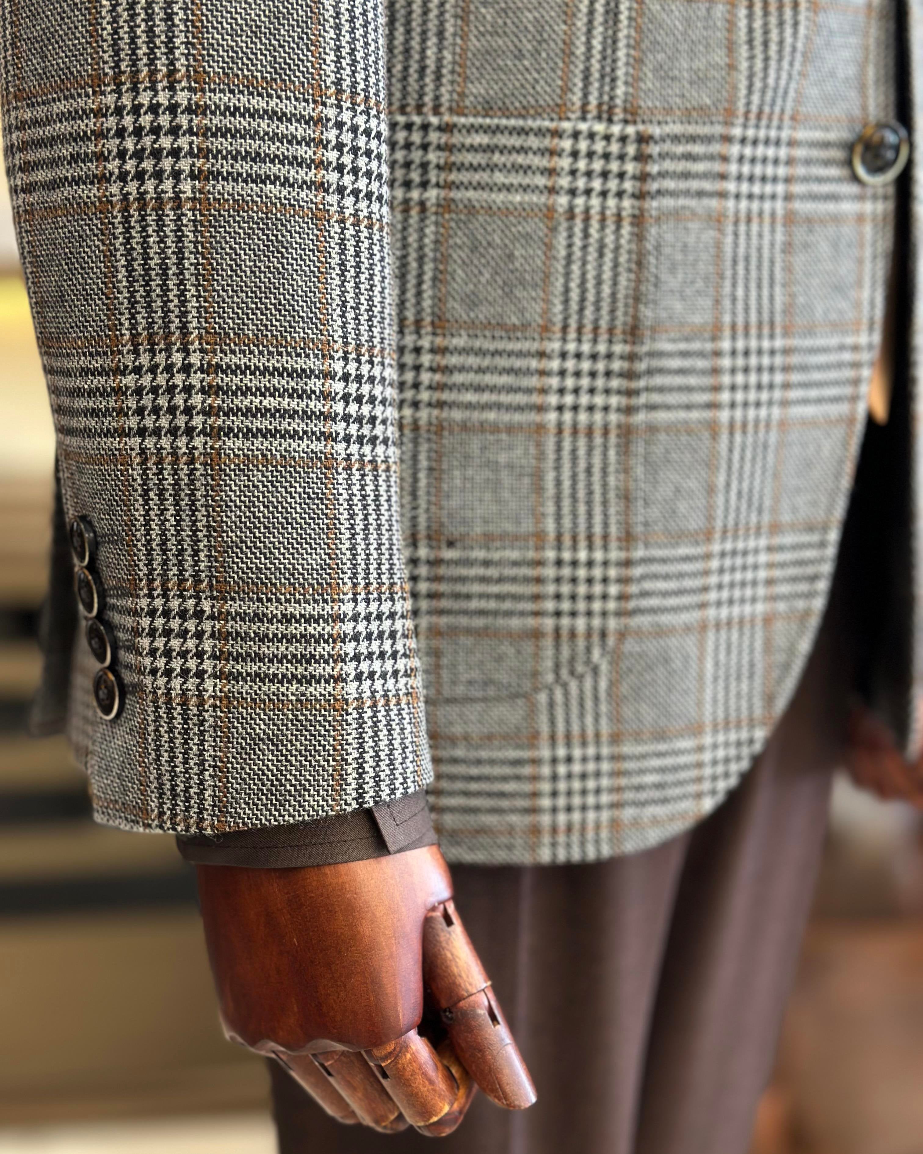 Grey Plaid Single Breasted Blazer