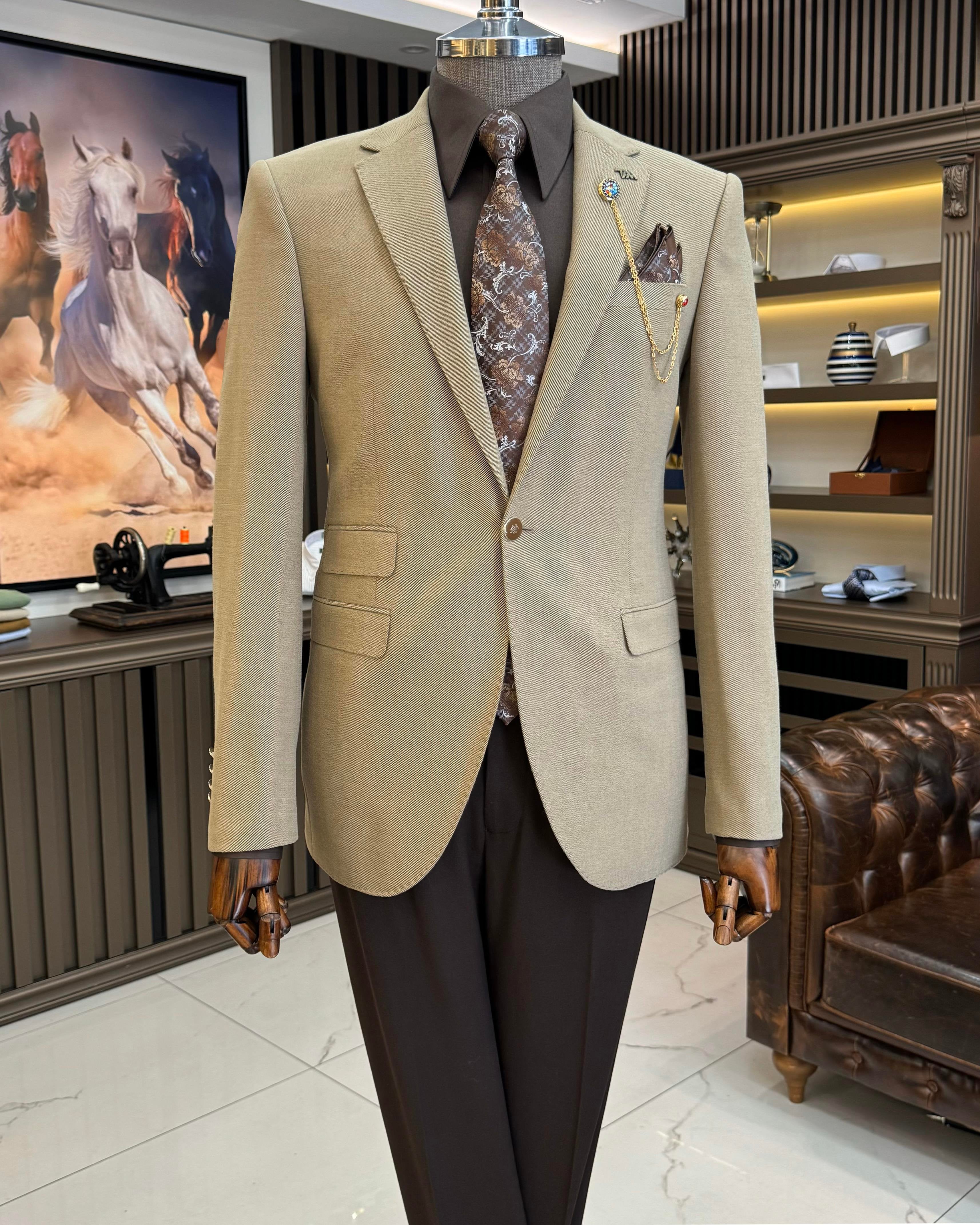 Beige Single Breasted Blazer