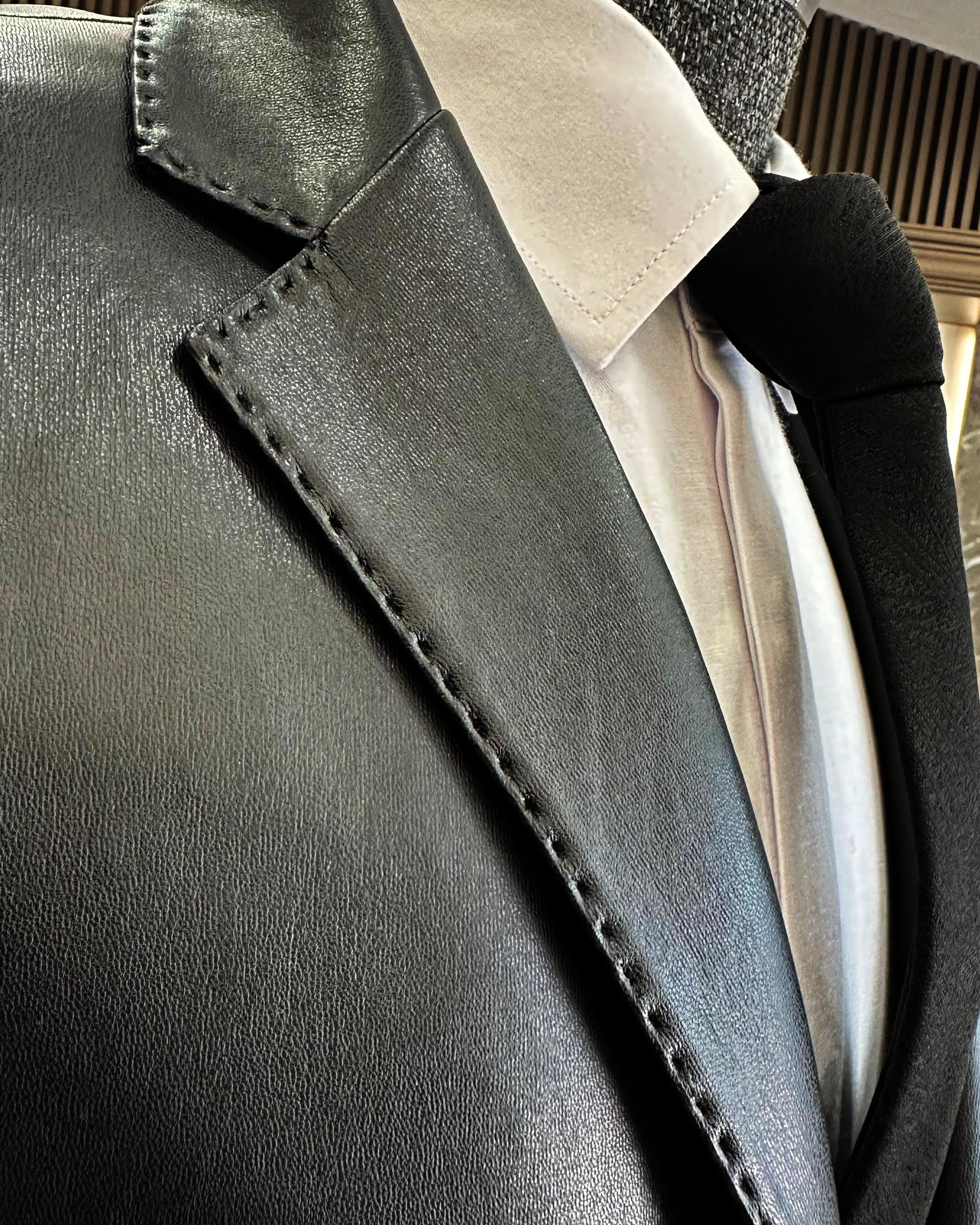 Black Eco-Leather Single Breasted Blazer