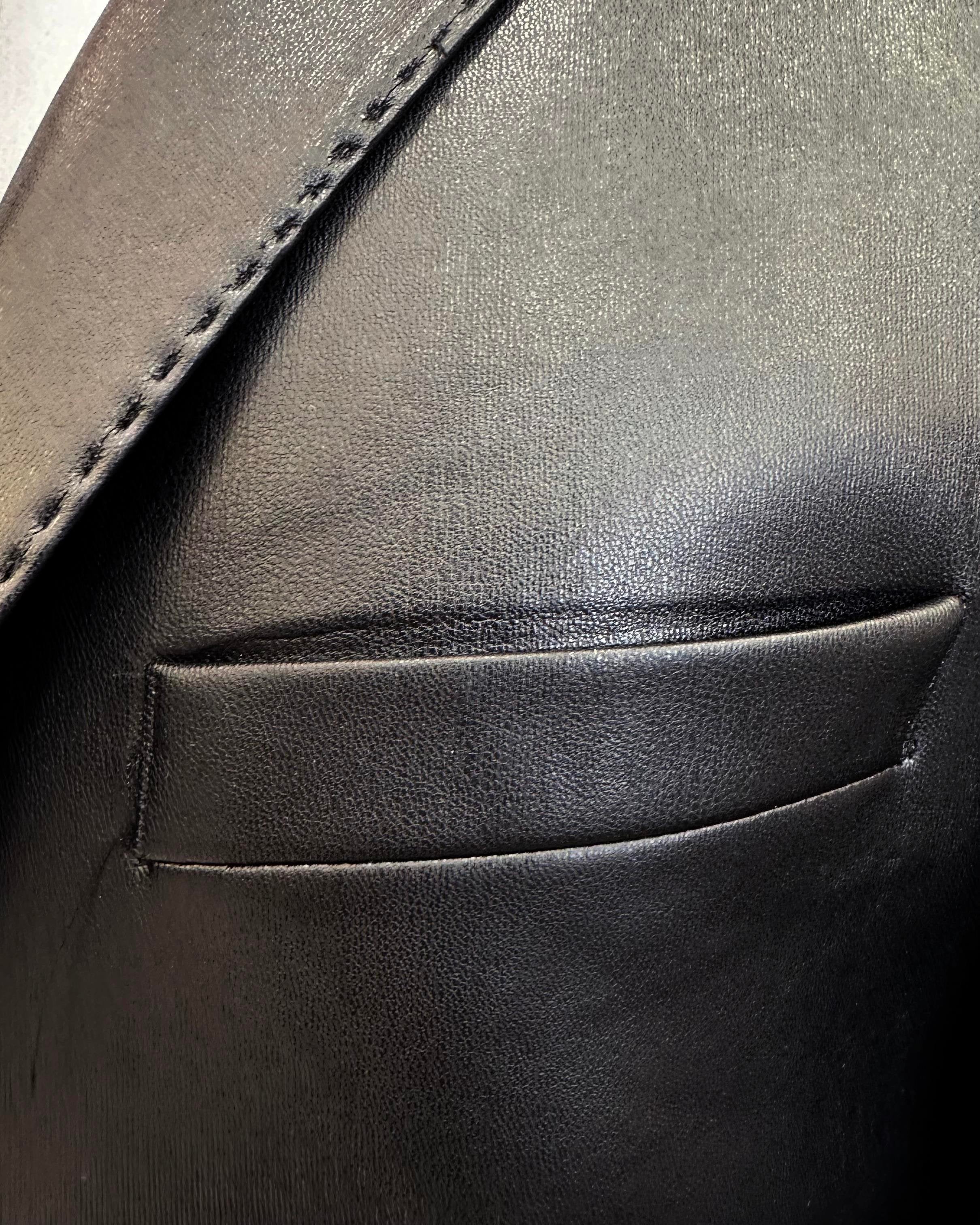 Black Eco-Leather Single Breasted Blazer