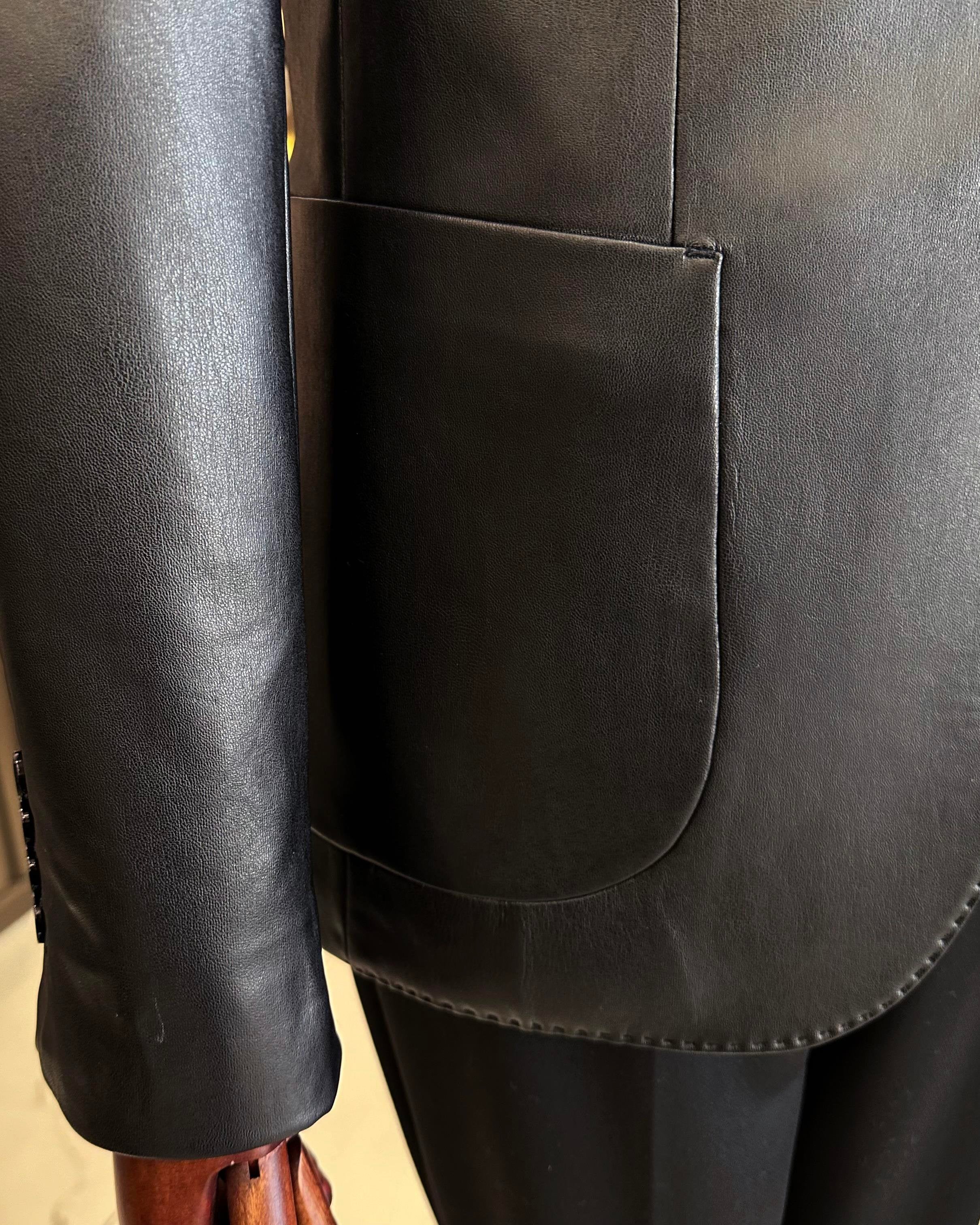 Black Eco-Leather Single Breasted Blazer