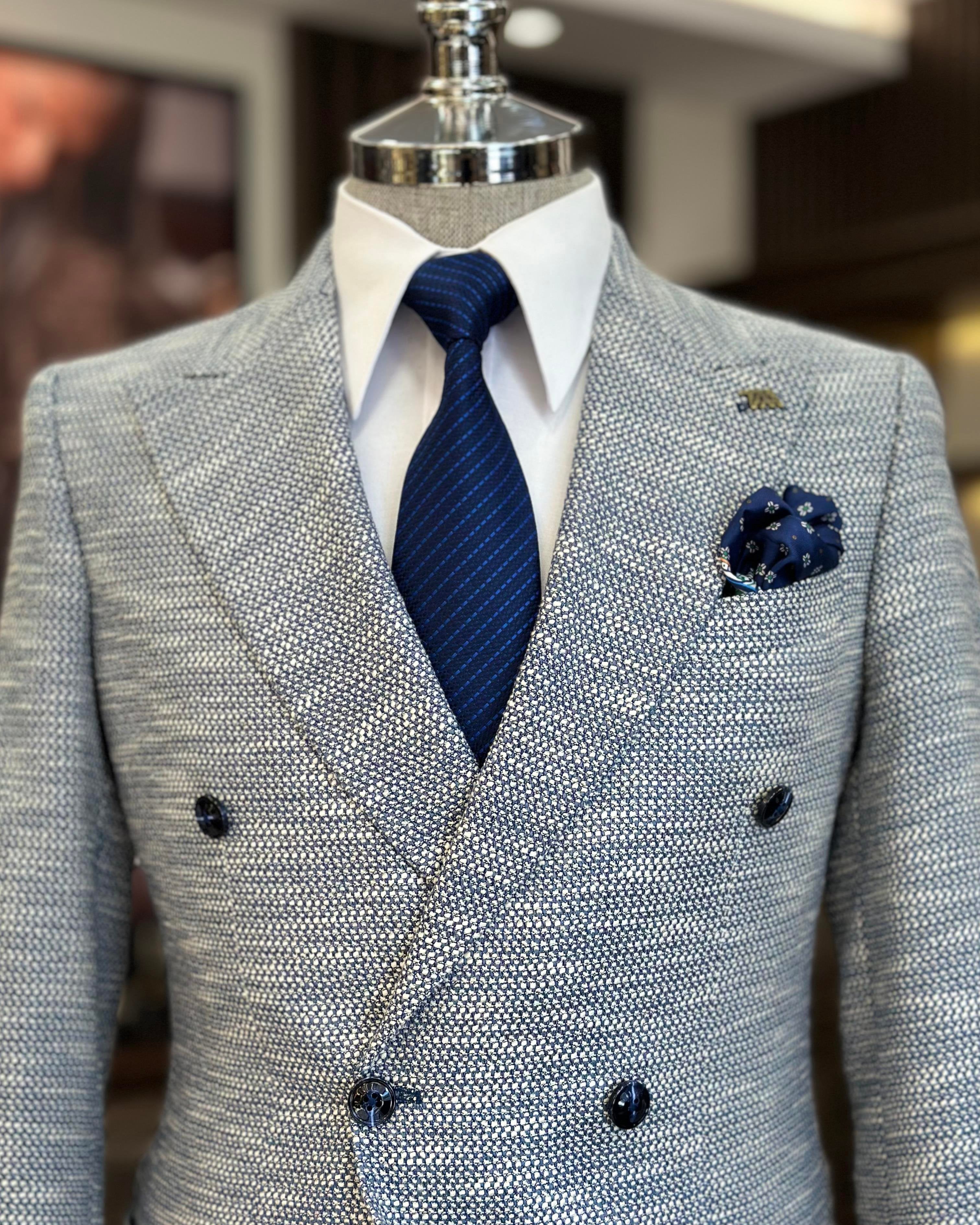 Sky-Blue Double Breasted Blazer