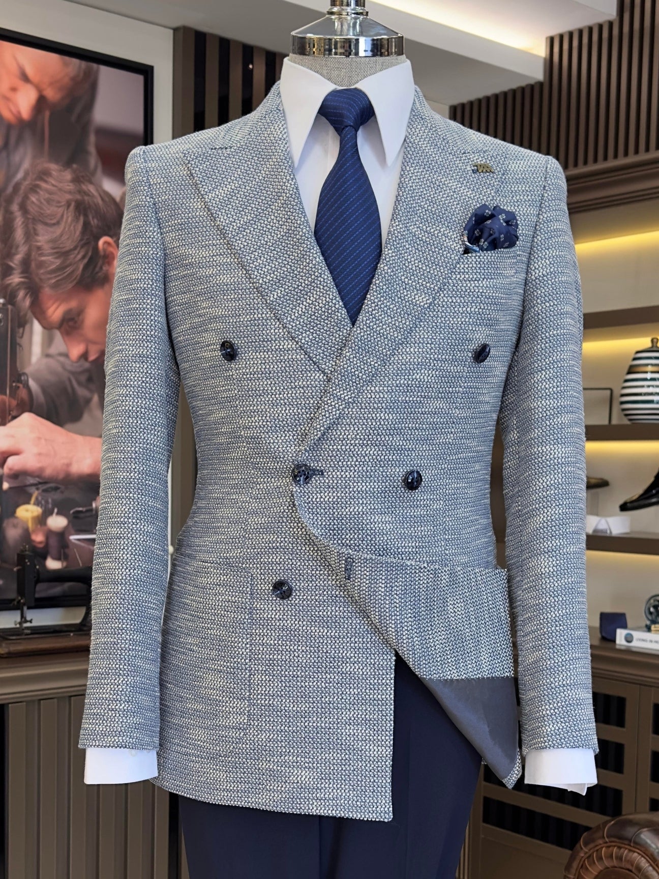 Sky-Blue Double Breasted Blazer