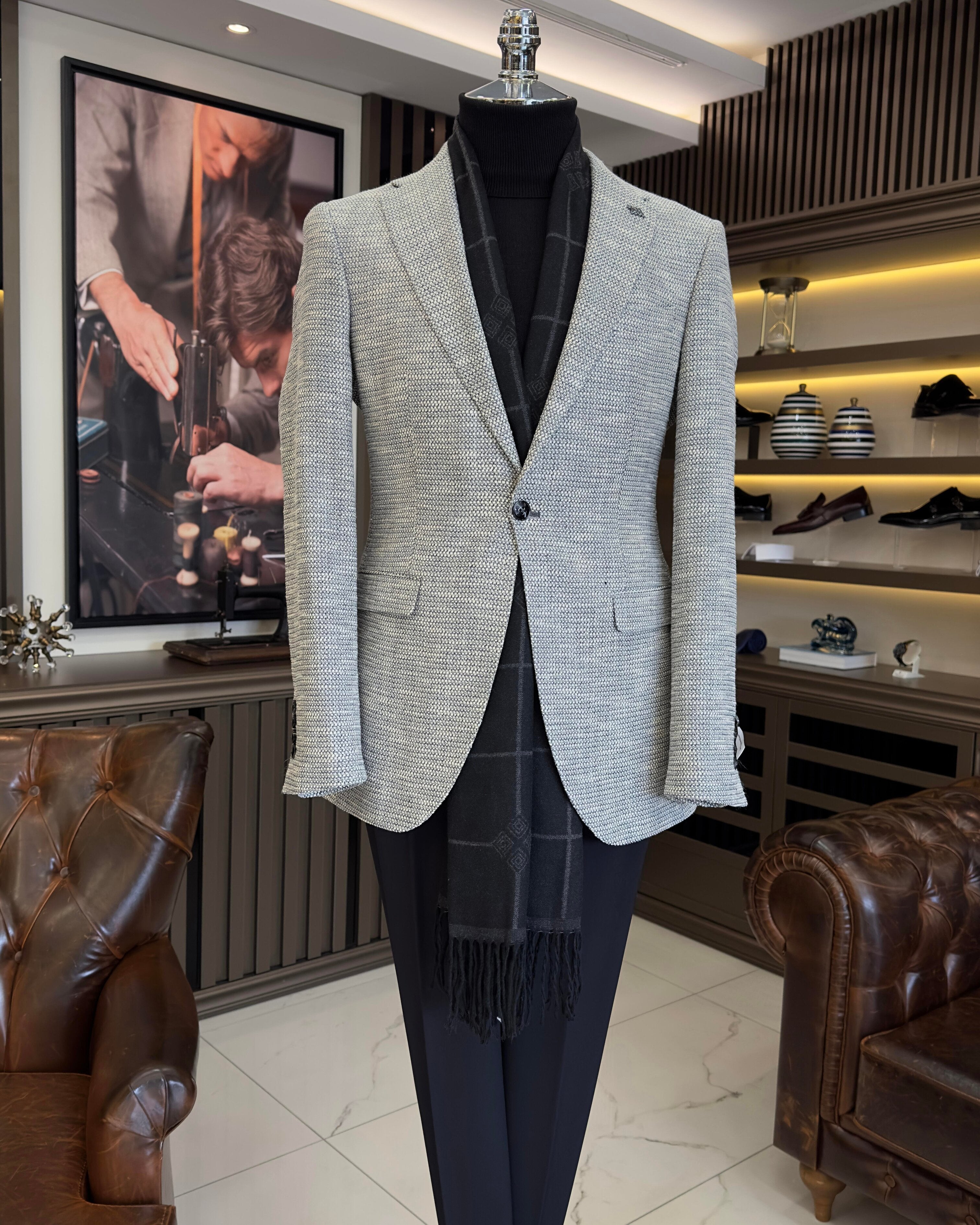 Grey Single Breasted Blazer