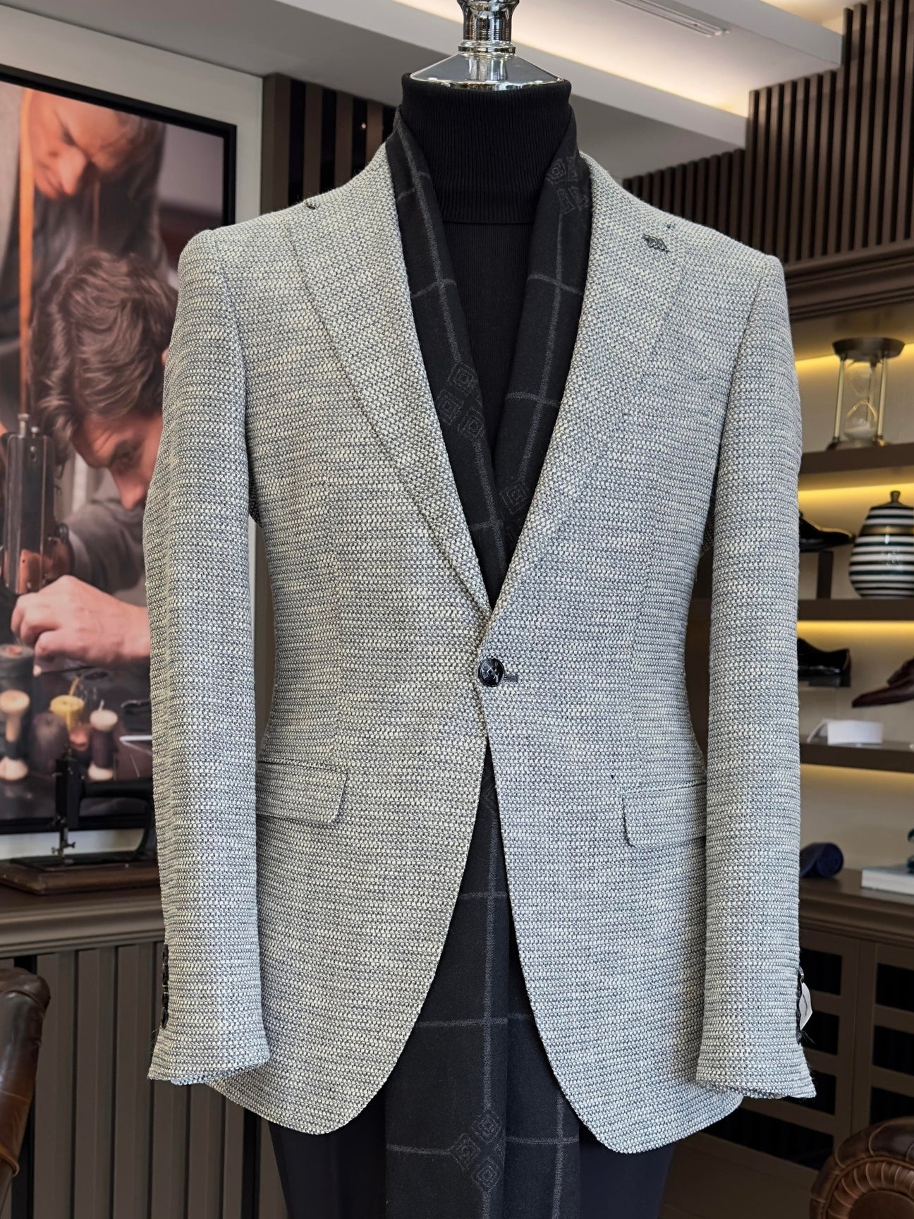 Grey Single Breasted Blazer