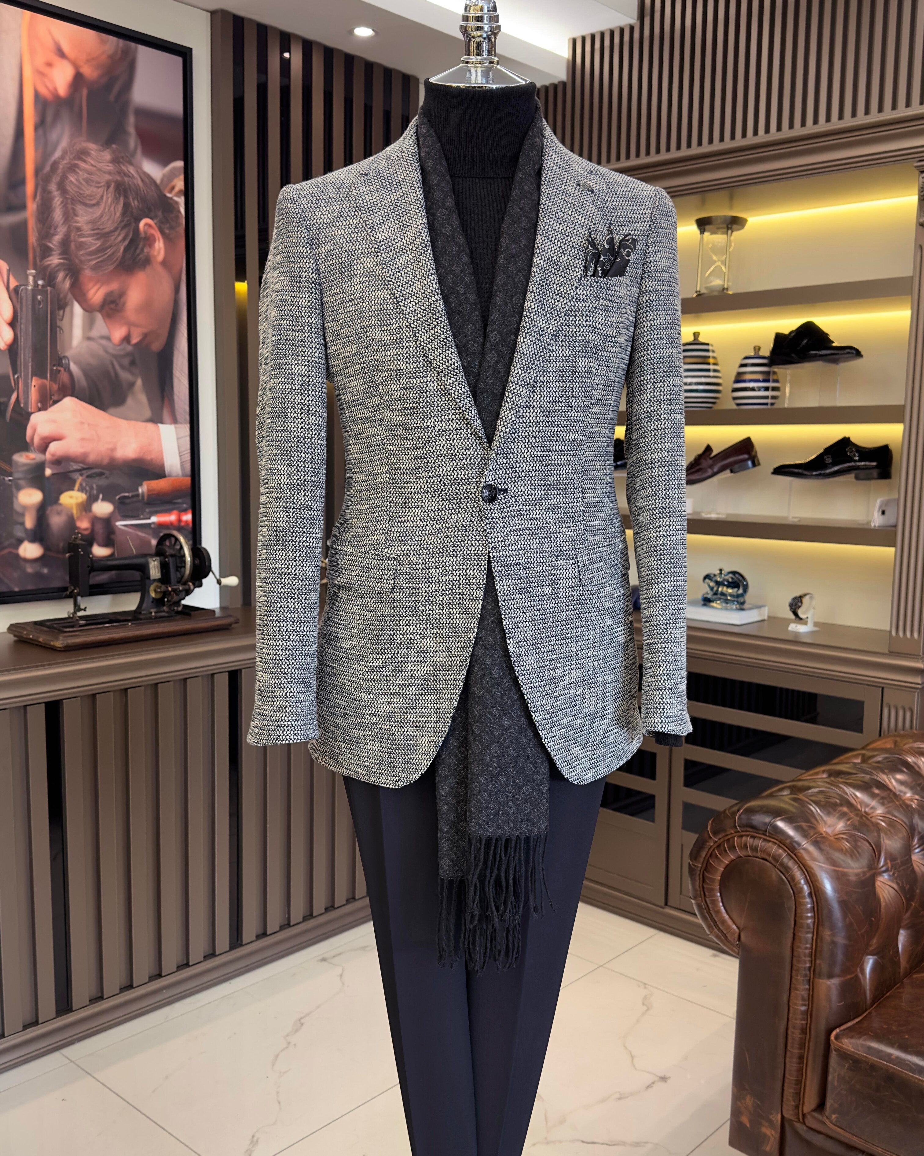 Grey Single Breasted Blazer