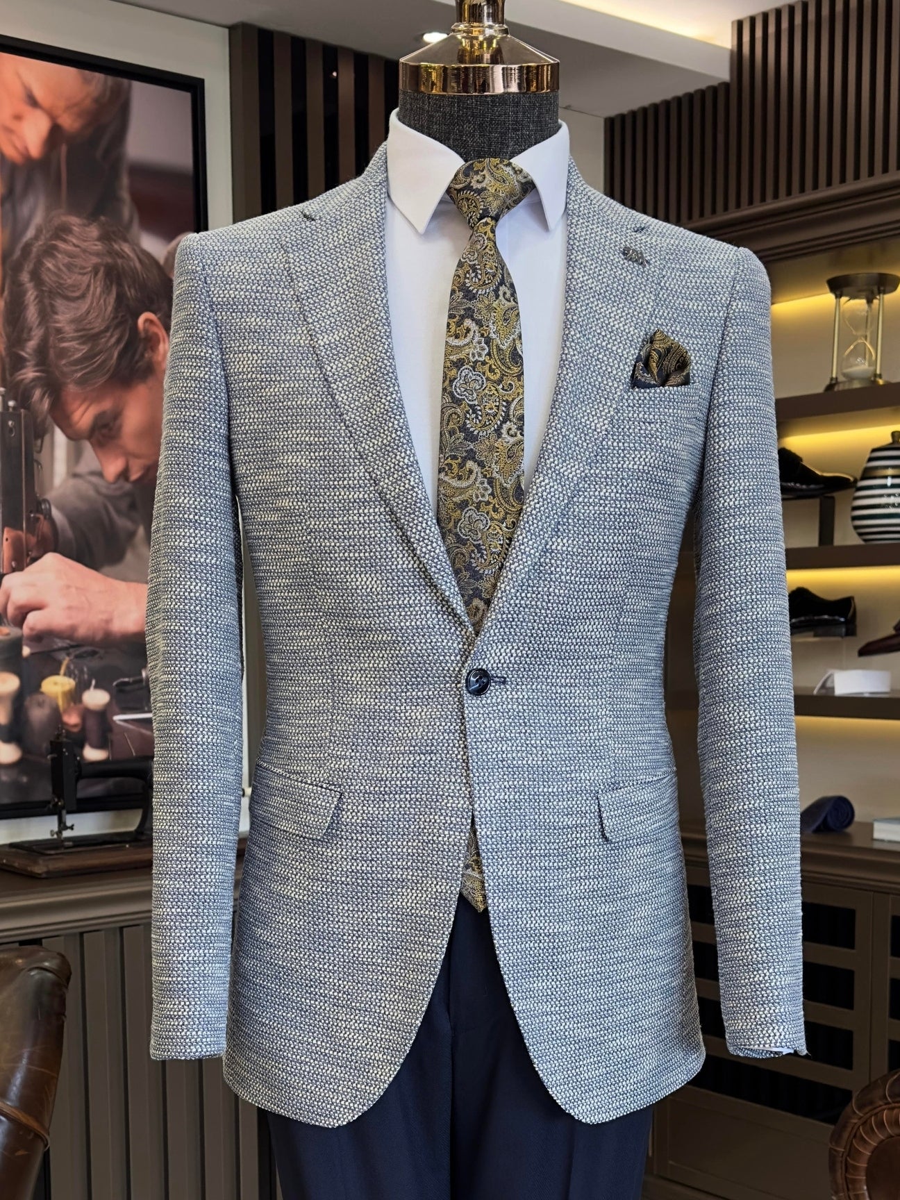 Sky-Blue Single Breasted Blazer