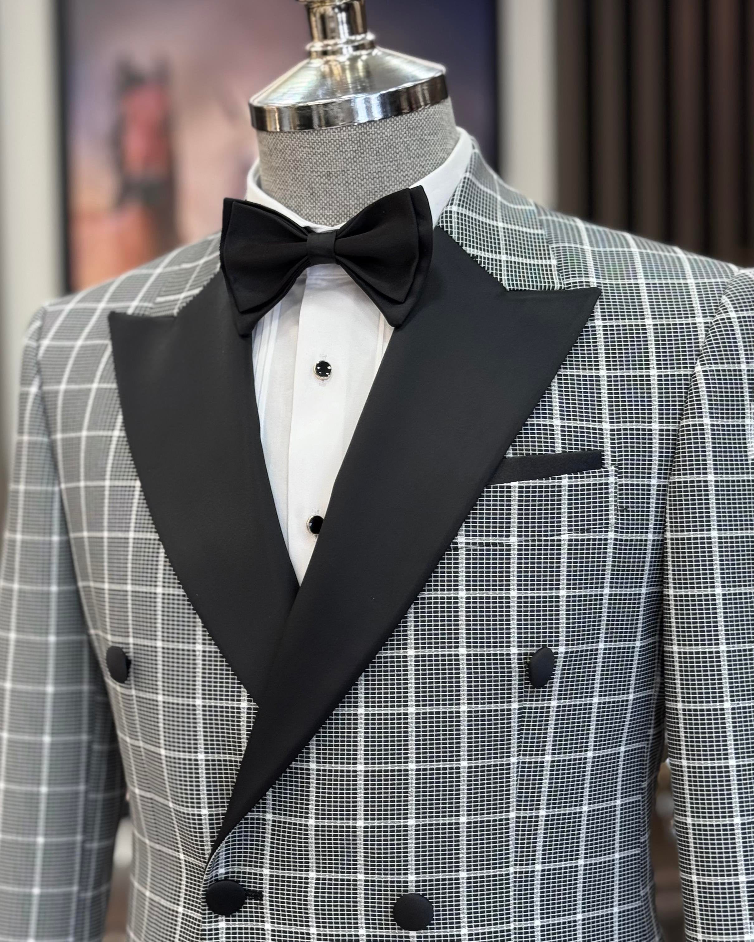 Grey Plaid Double Breasted Tuxedo 2-Piece