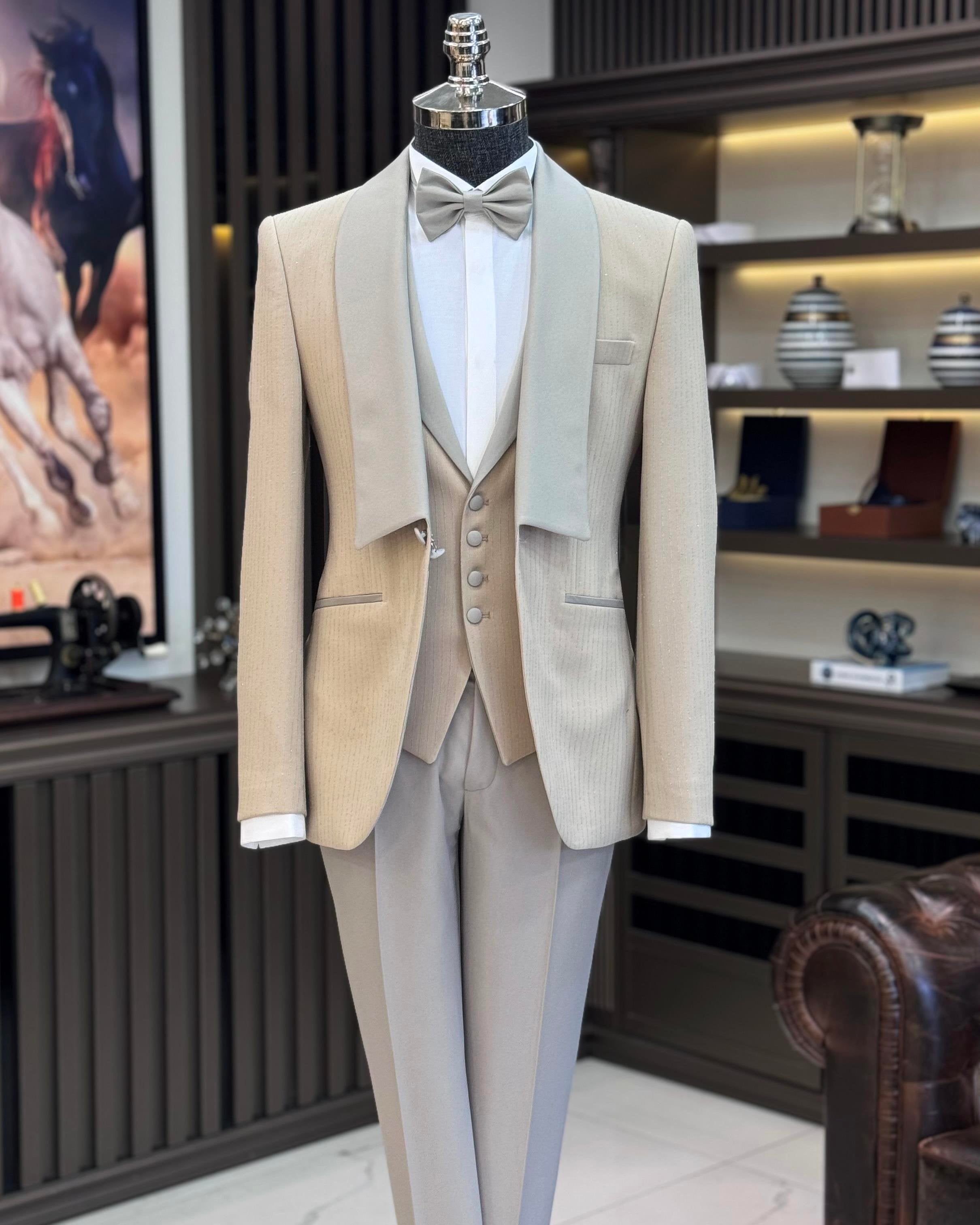 Beige Slim-Fit Tuxedo 3-Piece