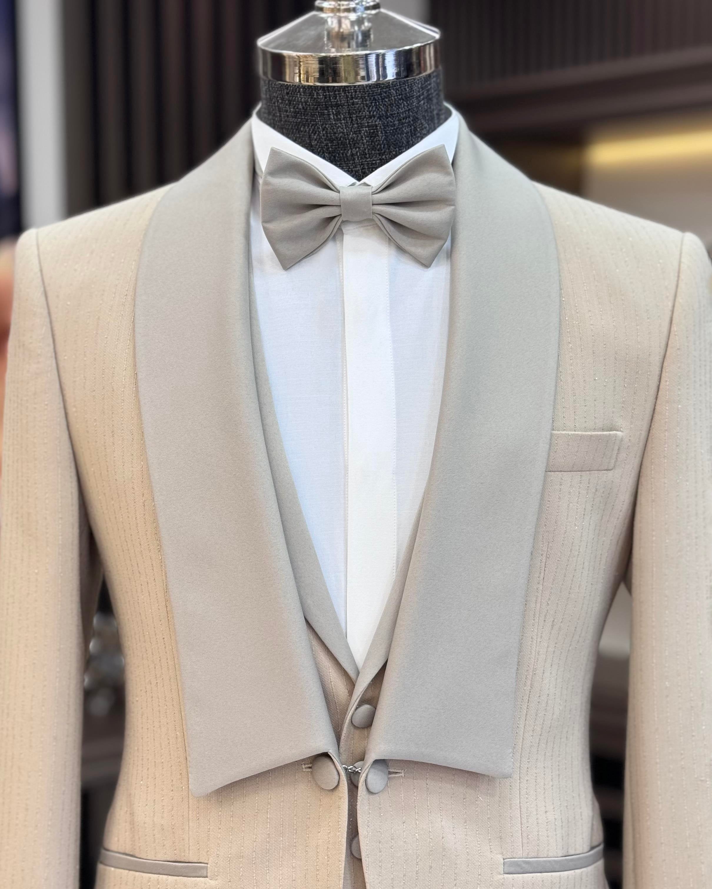 Beige Slim-Fit Tuxedo 3-Piece