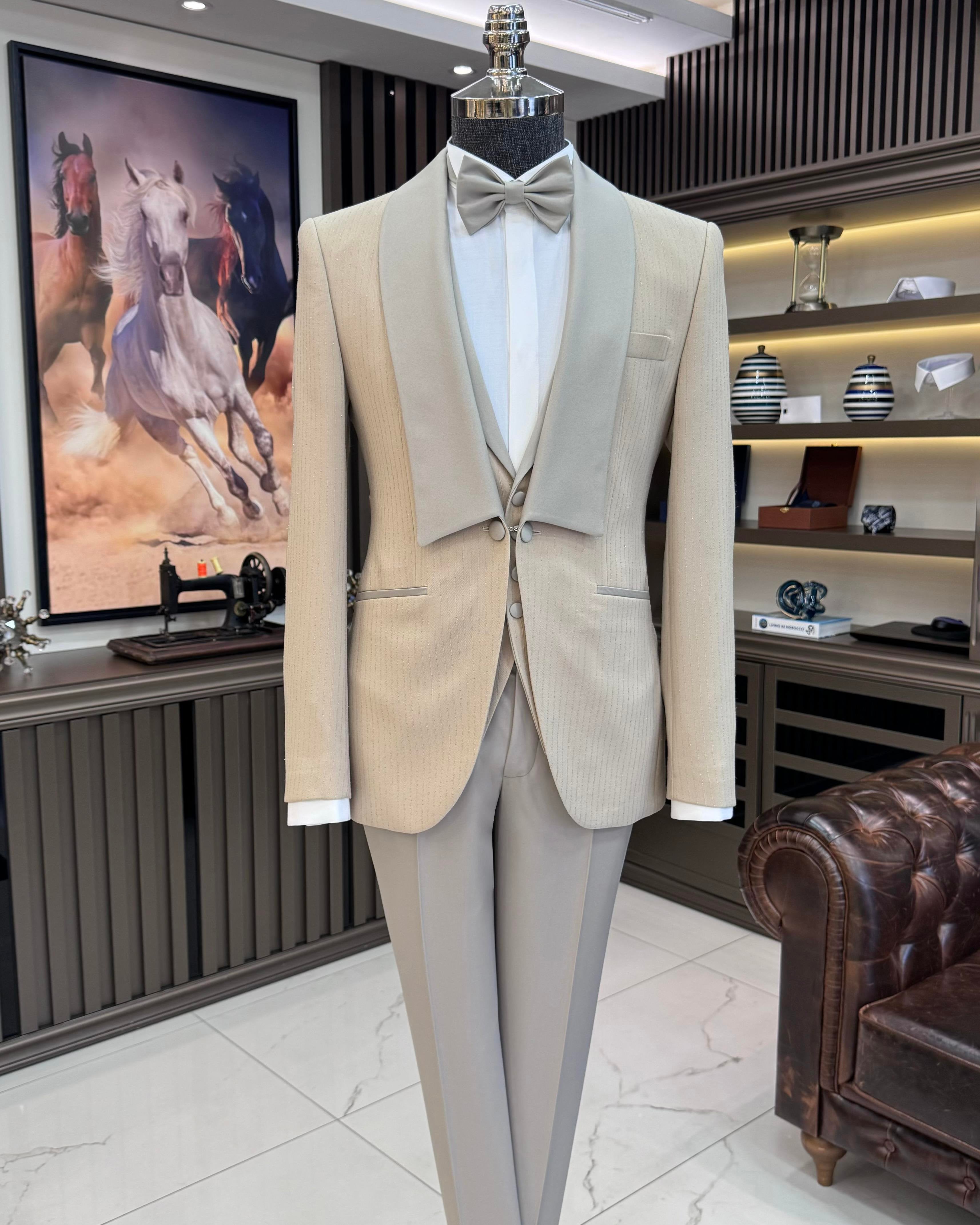 Beige Slim-Fit Tuxedo 3-Piece